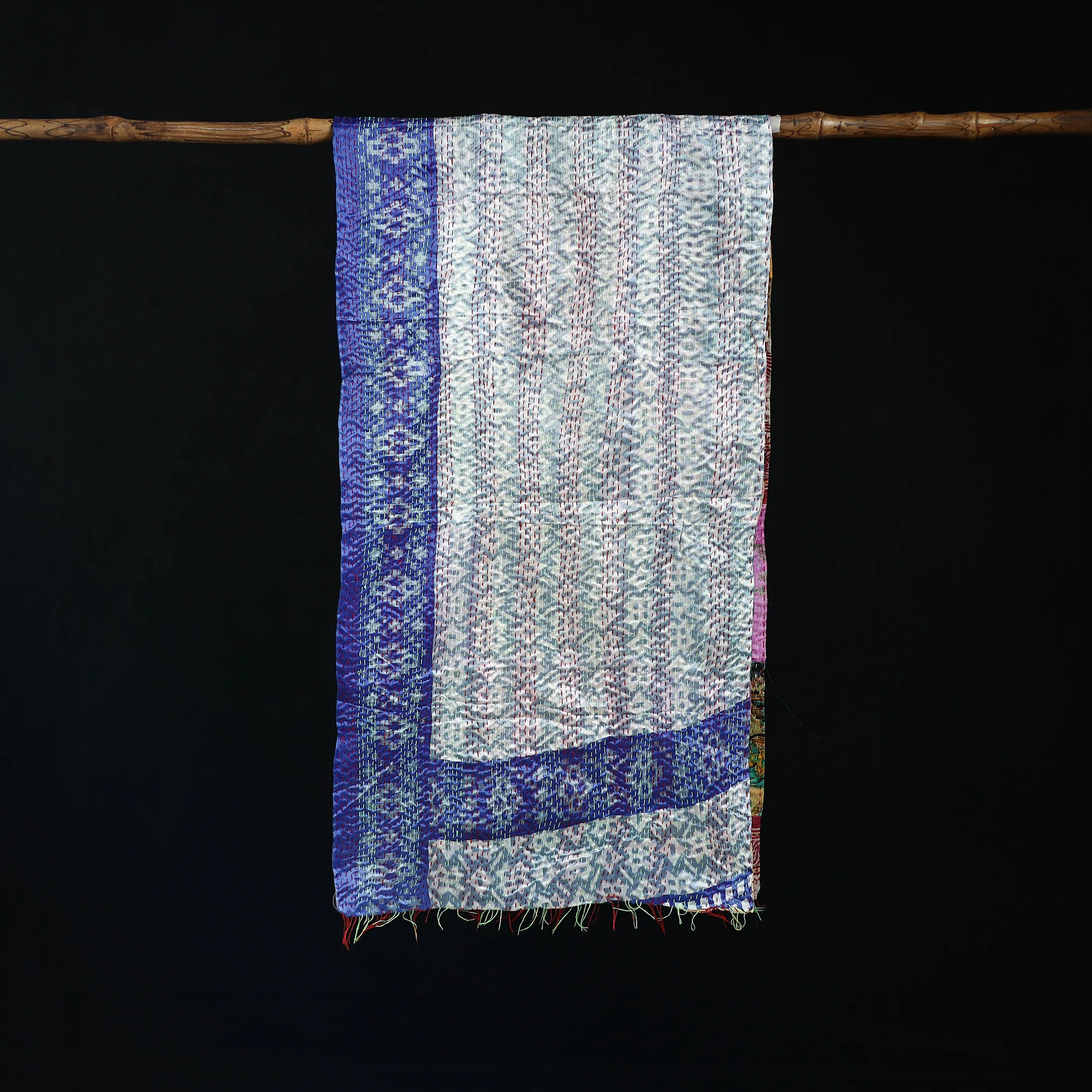 Bengal Kantha Handwork Patchwork Reversible Silk Stole 25 - Image 3
