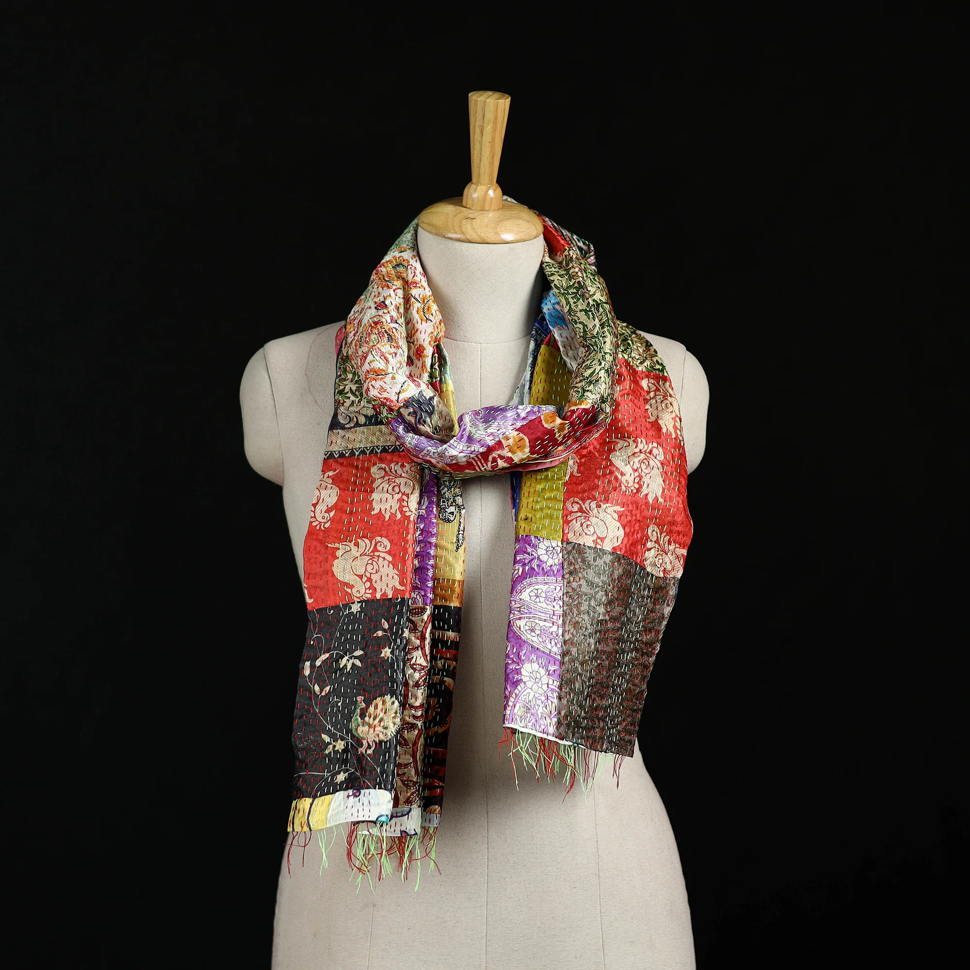 Bengal Kantha Handwork Patchwork Reversible Silk Stole 251