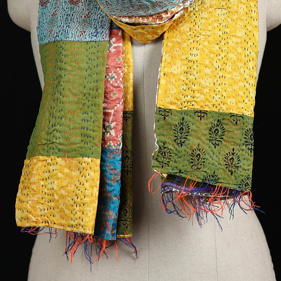 Bengal Kantha Handwork Patchwork Reversible Silk Stole 252 - Image 2