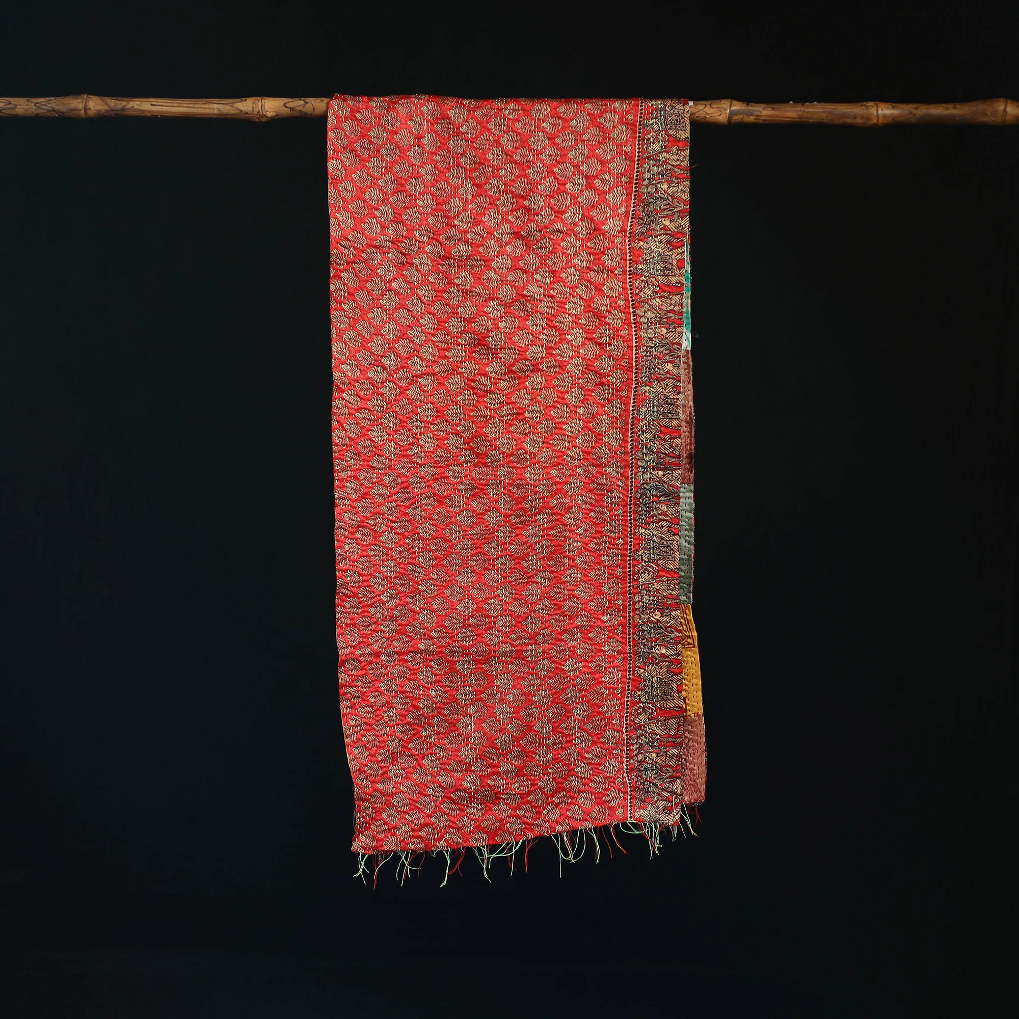 Bengal Kantha Handwork Patchwork Reversible Silk Stole 253 - Image 3