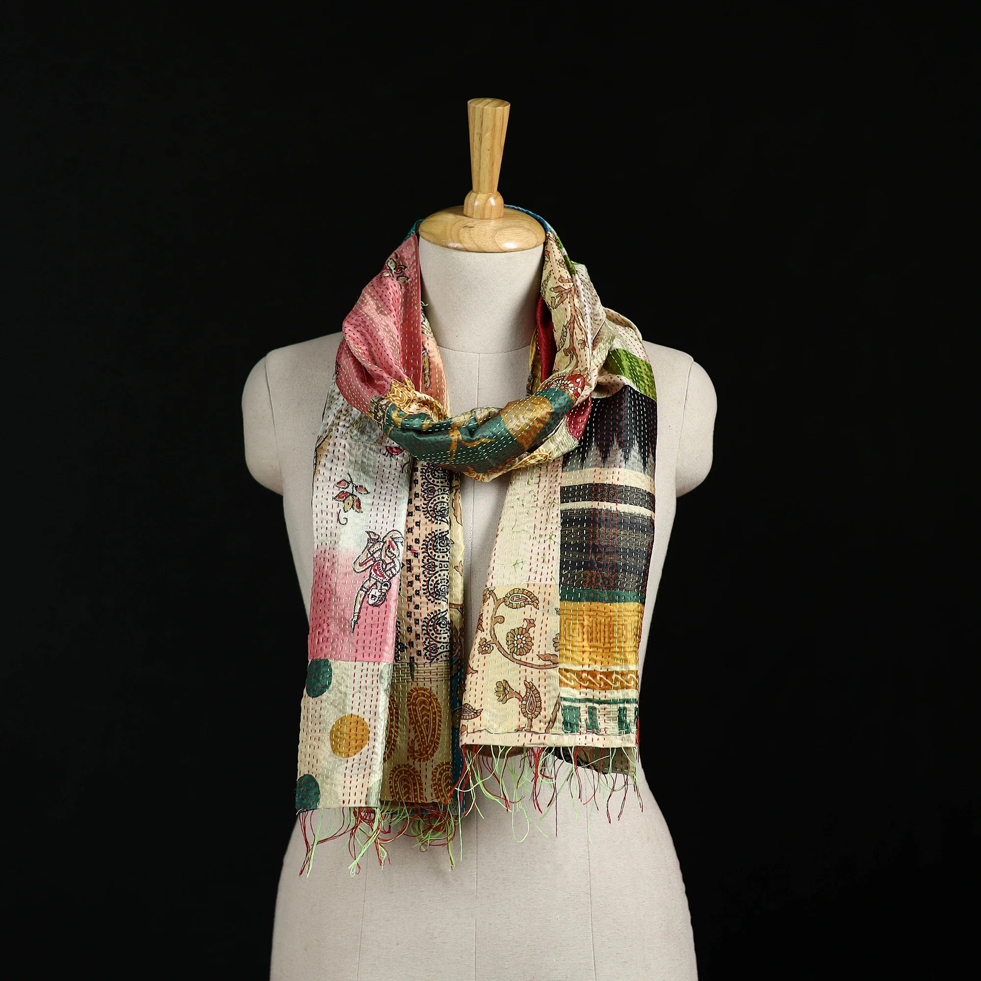Bengal Kantha Handwork Patchwork Reversible Silk Stole 254