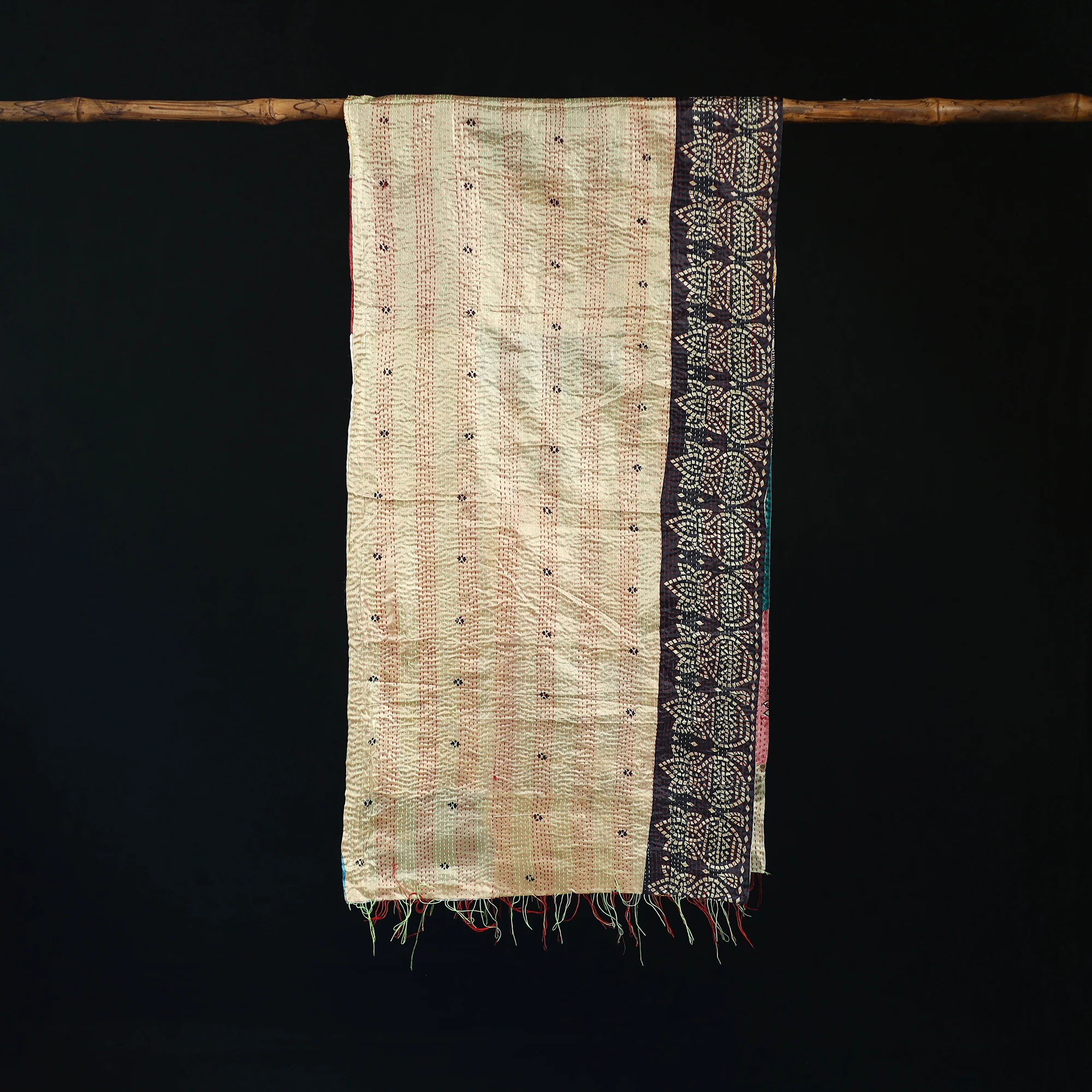 Bengal Kantha Handwork Patchwork Reversible Silk Stole 254 - Image 3