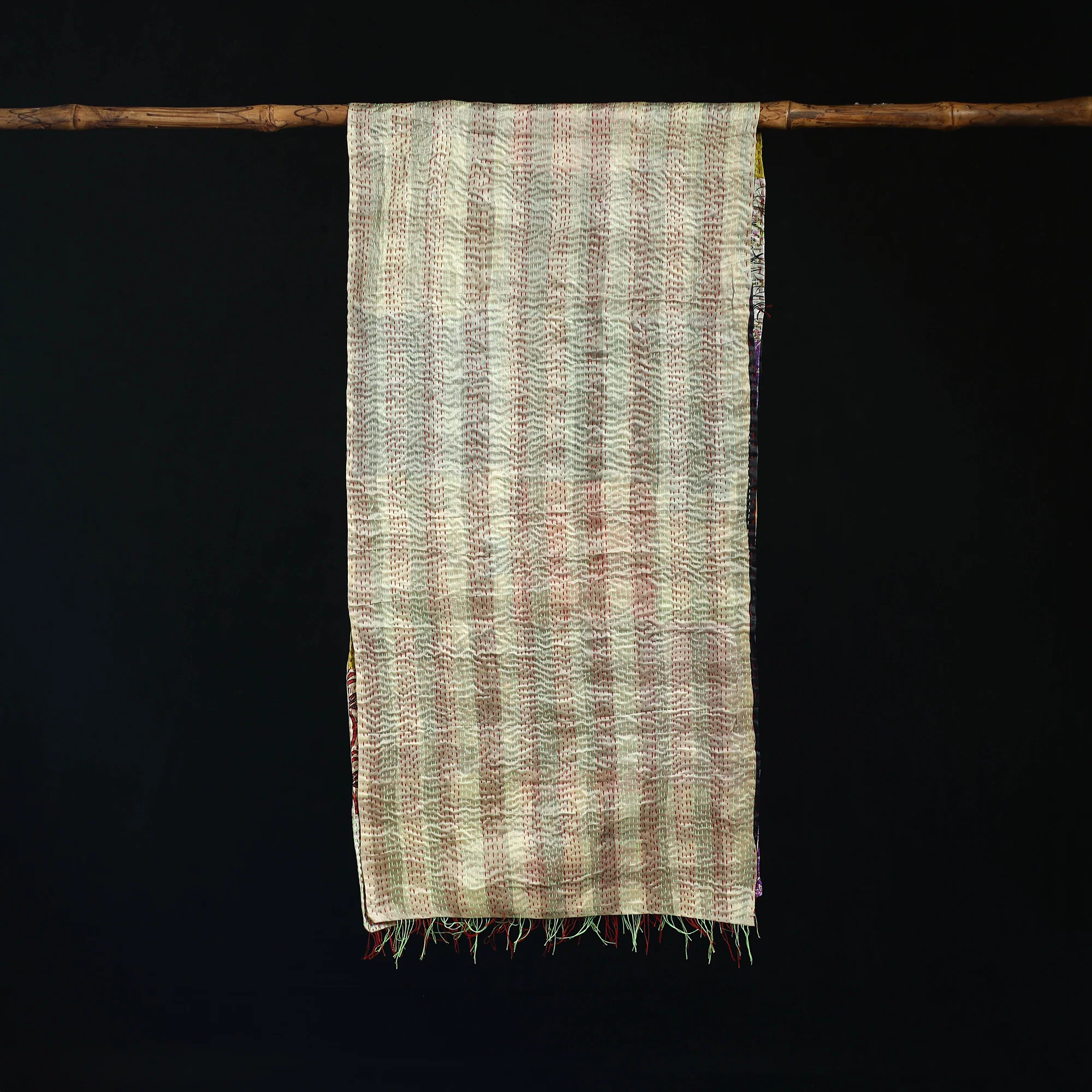 Bengal Kantha Handwork Patchwork Reversible Silk Stole 255 - Image 3
