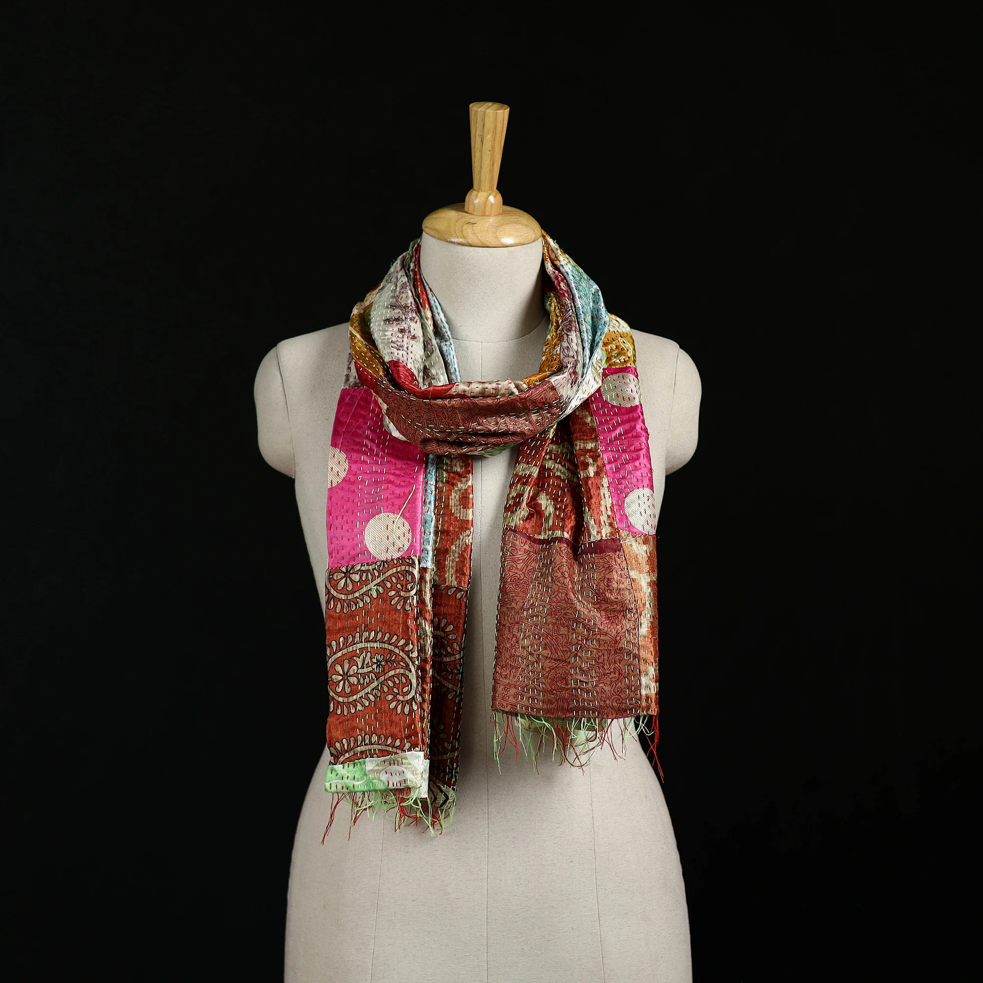 Bengal Kantha Handwork Patchwork Reversible Silk Stole 256