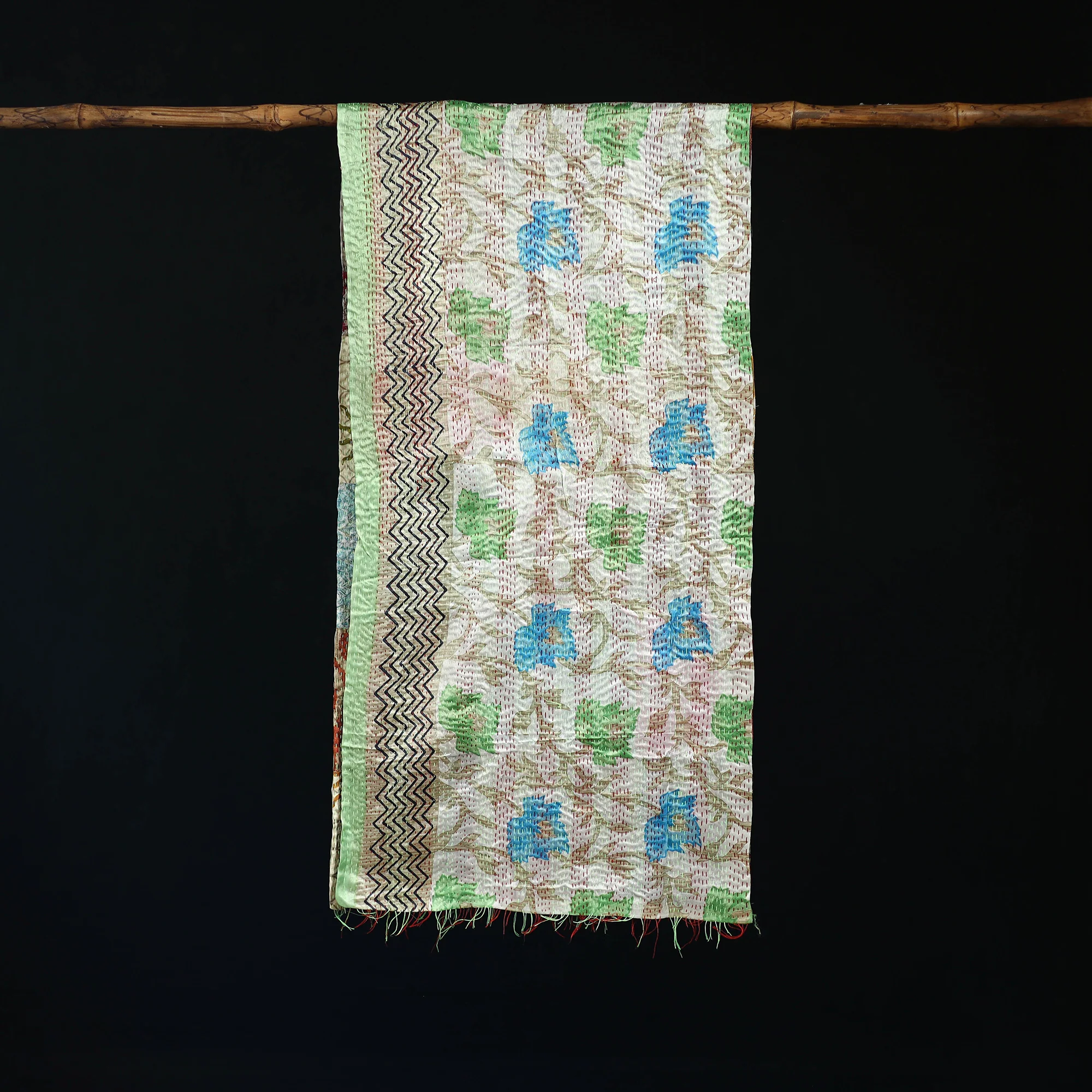 Bengal Kantha Handwork Patchwork Reversible Silk Stole 256 - Image 3