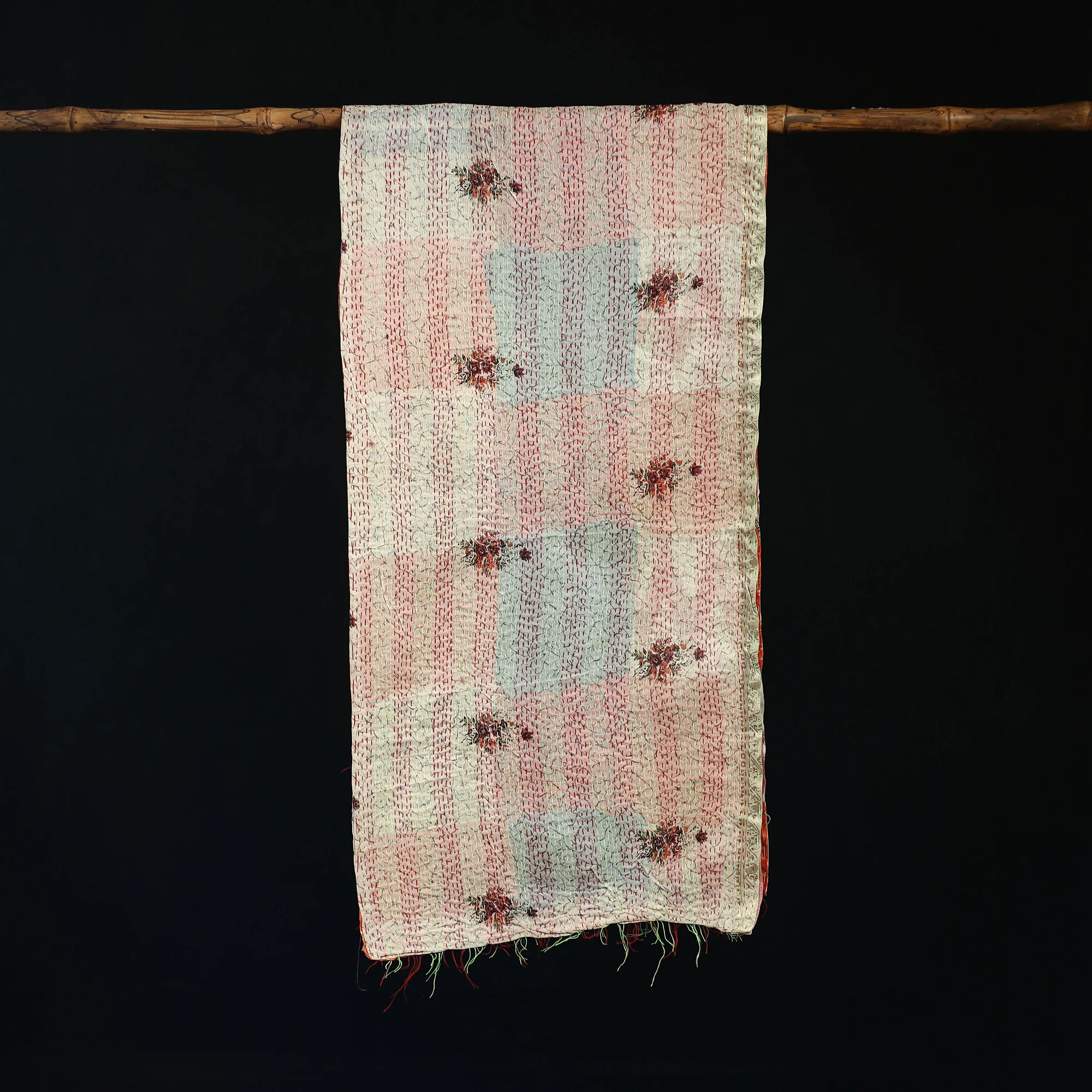 Bengal Kantha Handwork Patchwork Reversible Silk Stole 258 - Image 3