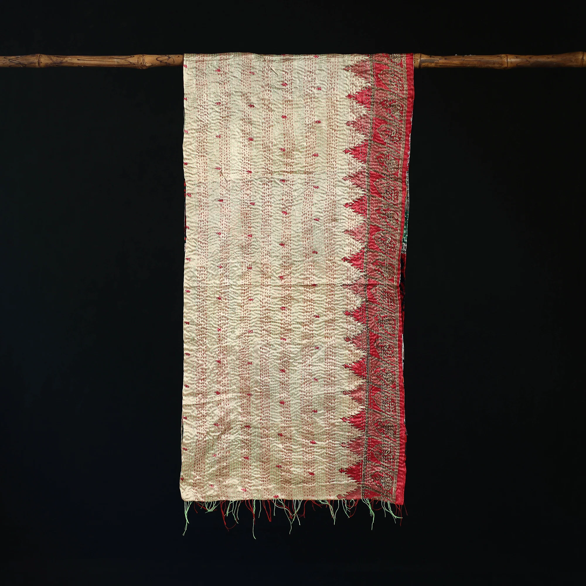 Bengal Kantha Handwork Patchwork Reversible Silk Stole 259 - Image 3