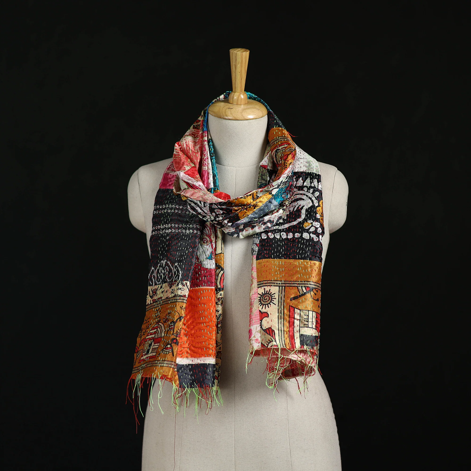 Bengal Kantha Handwork Patchwork Reversible Silk Stole 26