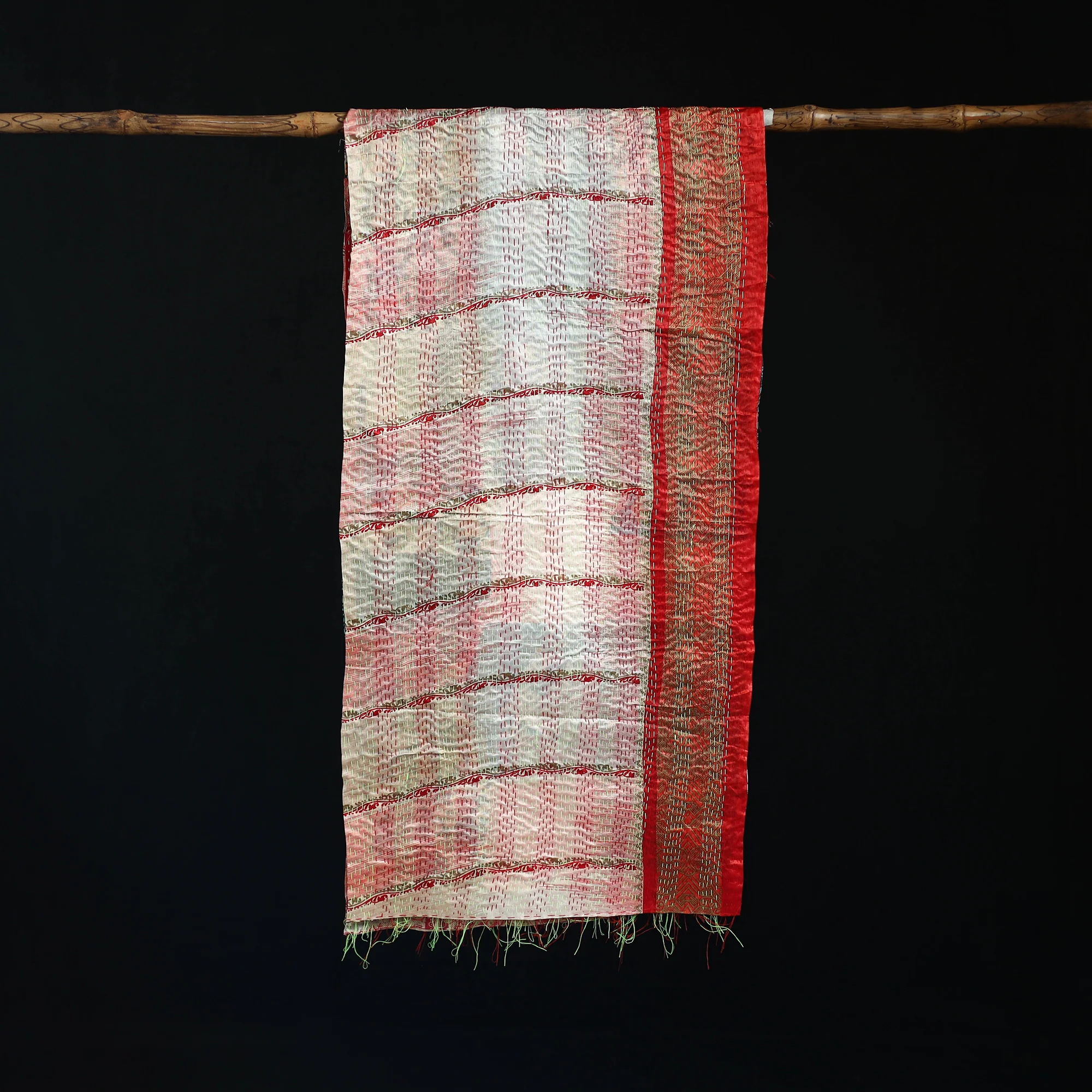 Bengal Kantha Handwork Patchwork Reversible Silk Stole 26 - Image 3