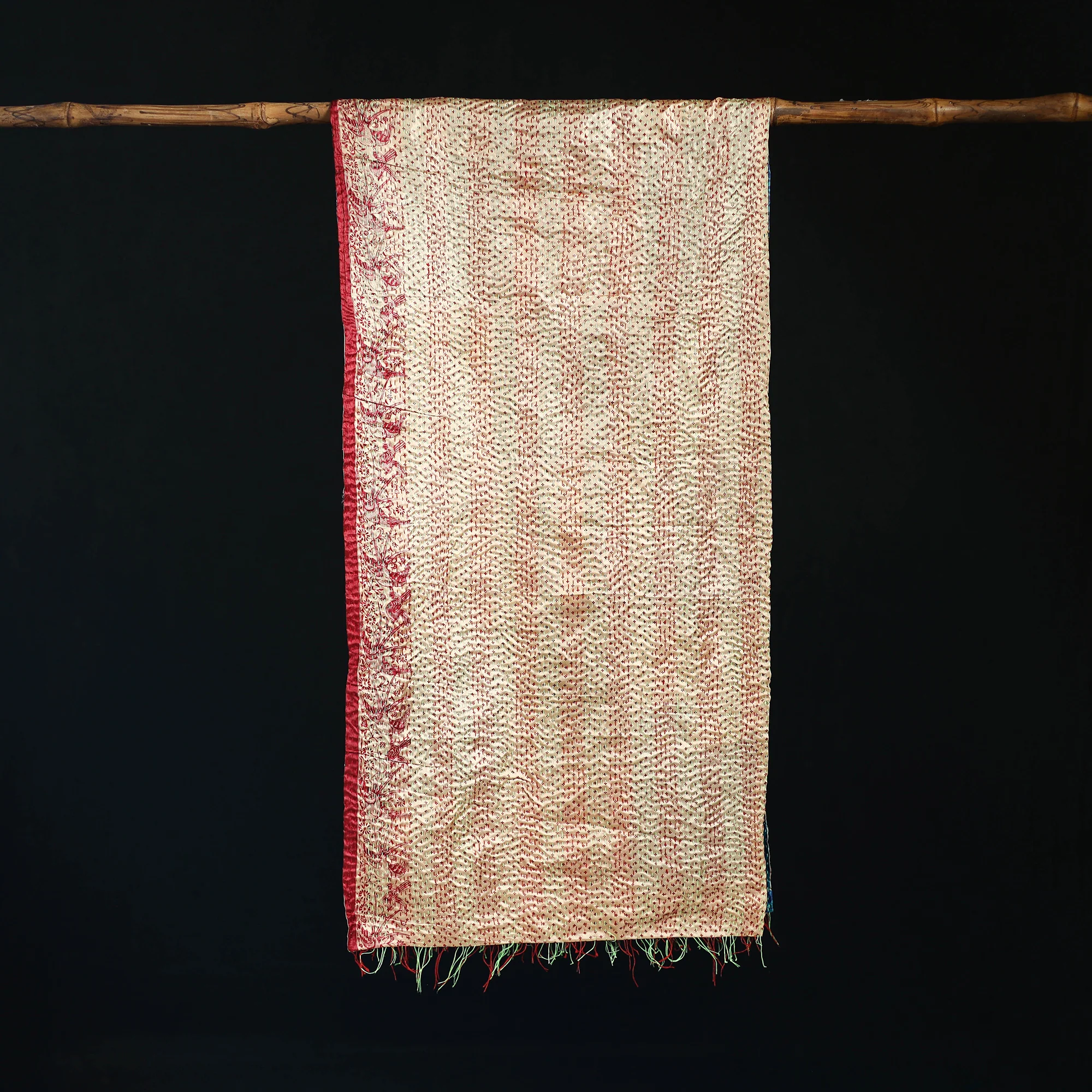 Bengal Kantha Handwork Patchwork Reversible Silk Stole 261 - Image 3