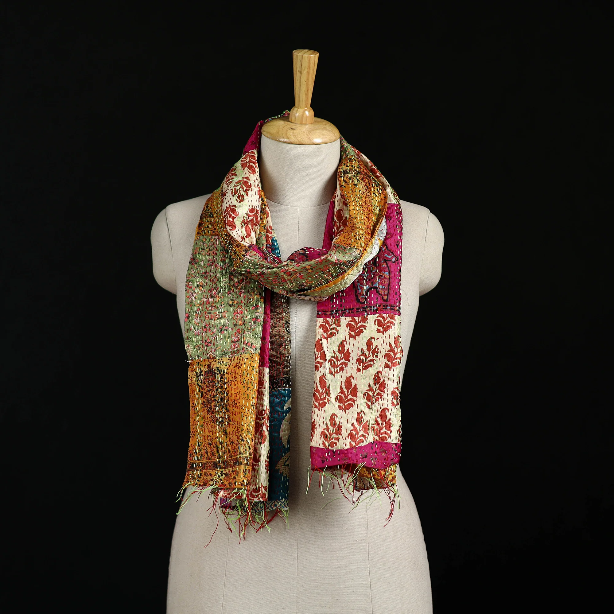 Bengal Kantha Handwork Patchwork Reversible Silk Stole 264