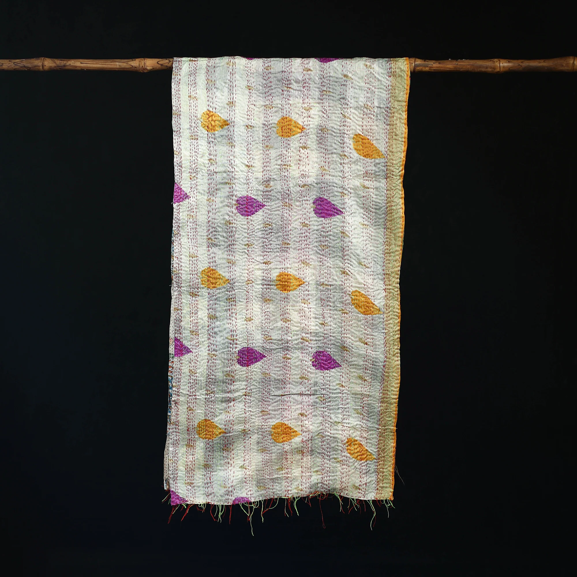 Bengal Kantha Handwork Patchwork Reversible Silk Stole 264 - Image 3