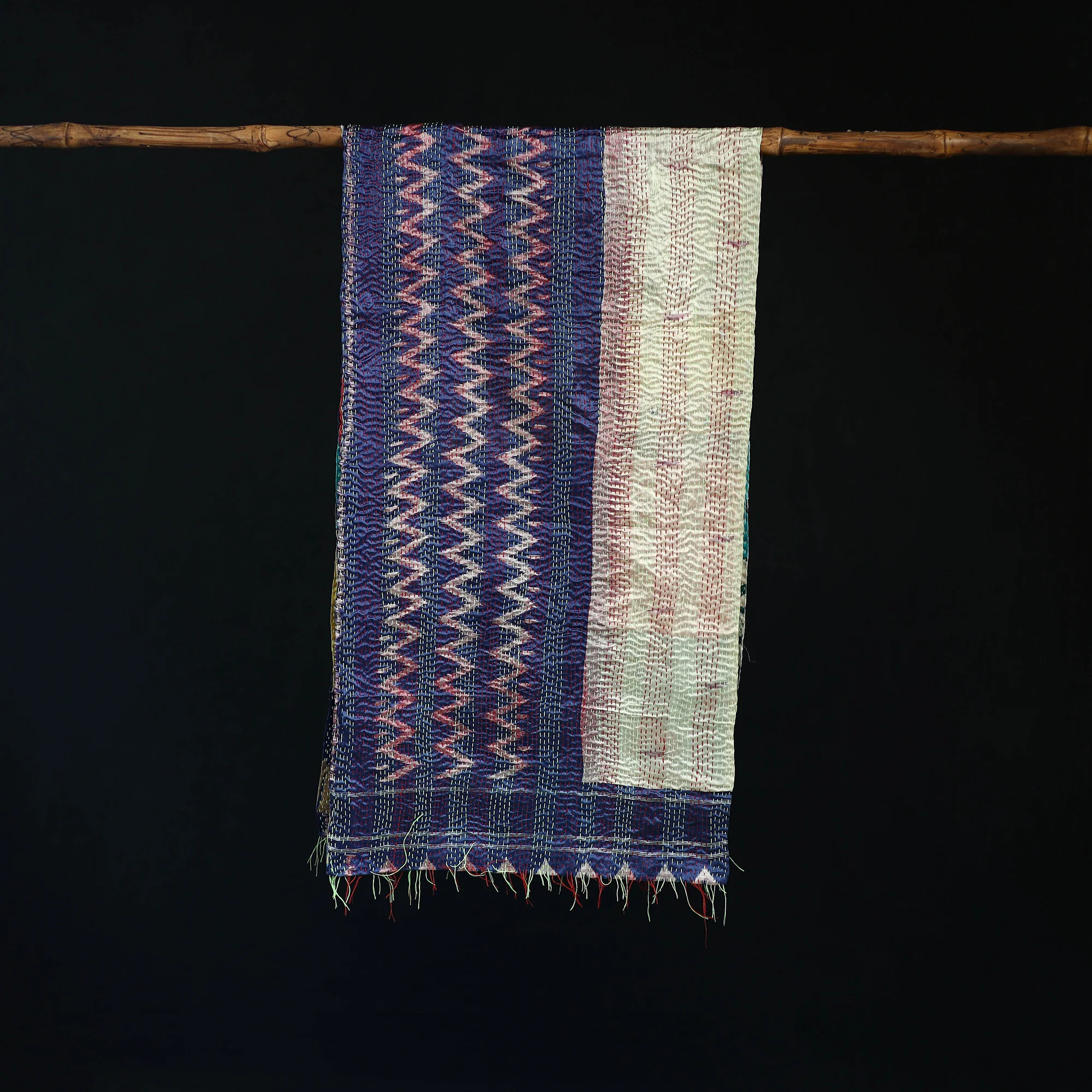 Bengal Kantha Handwork Patchwork Reversible Silk Stole 265 - Image 3