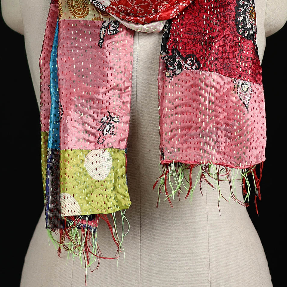 Bengal Kantha Handwork Patchwork Reversible Silk Stole 266 - Image 2