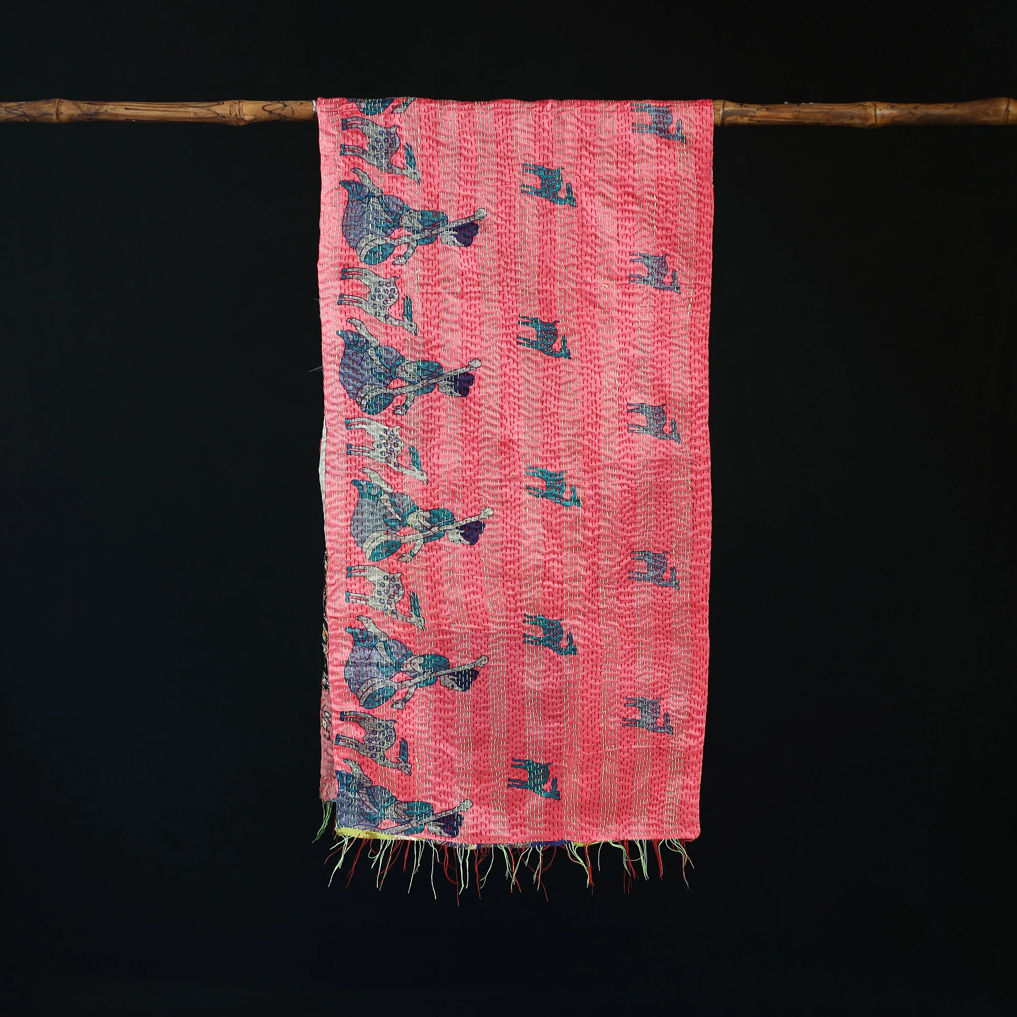 Bengal Kantha Handwork Patchwork Reversible Silk Stole 266 - Image 3