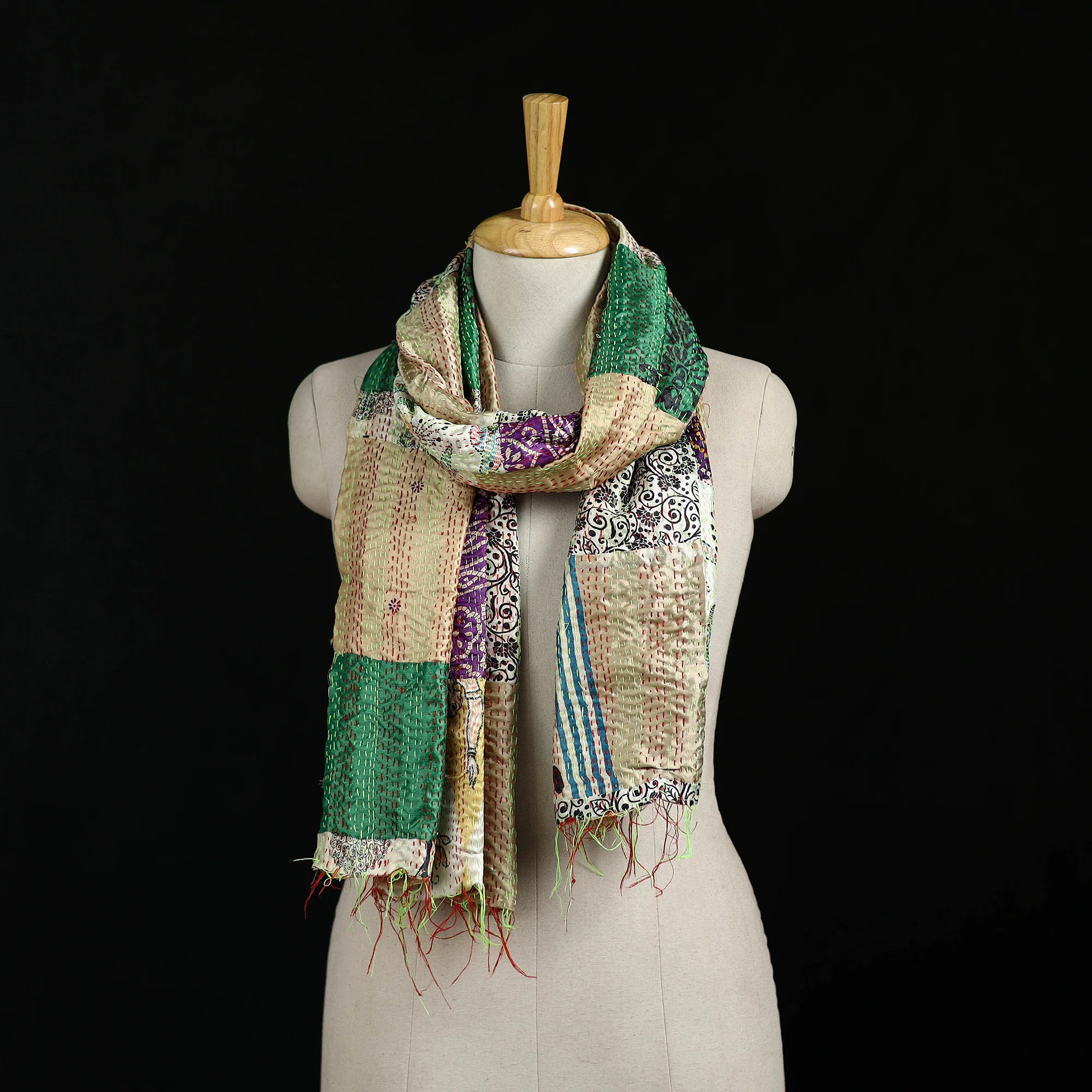 Bengal Kantha Handwork Patchwork Reversible Silk Stole 269