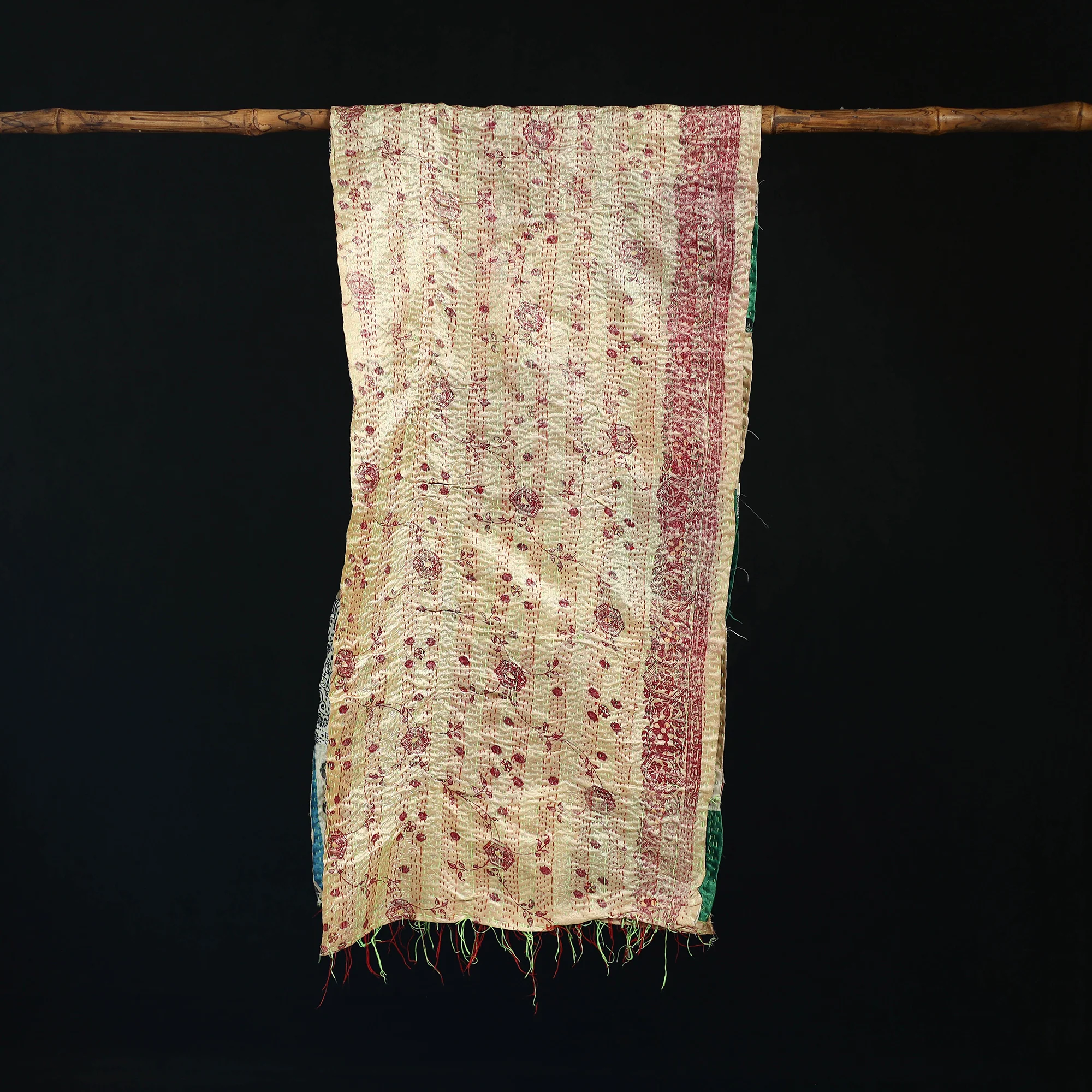 Bengal Kantha Handwork Patchwork Reversible Silk Stole 269 - Image 3