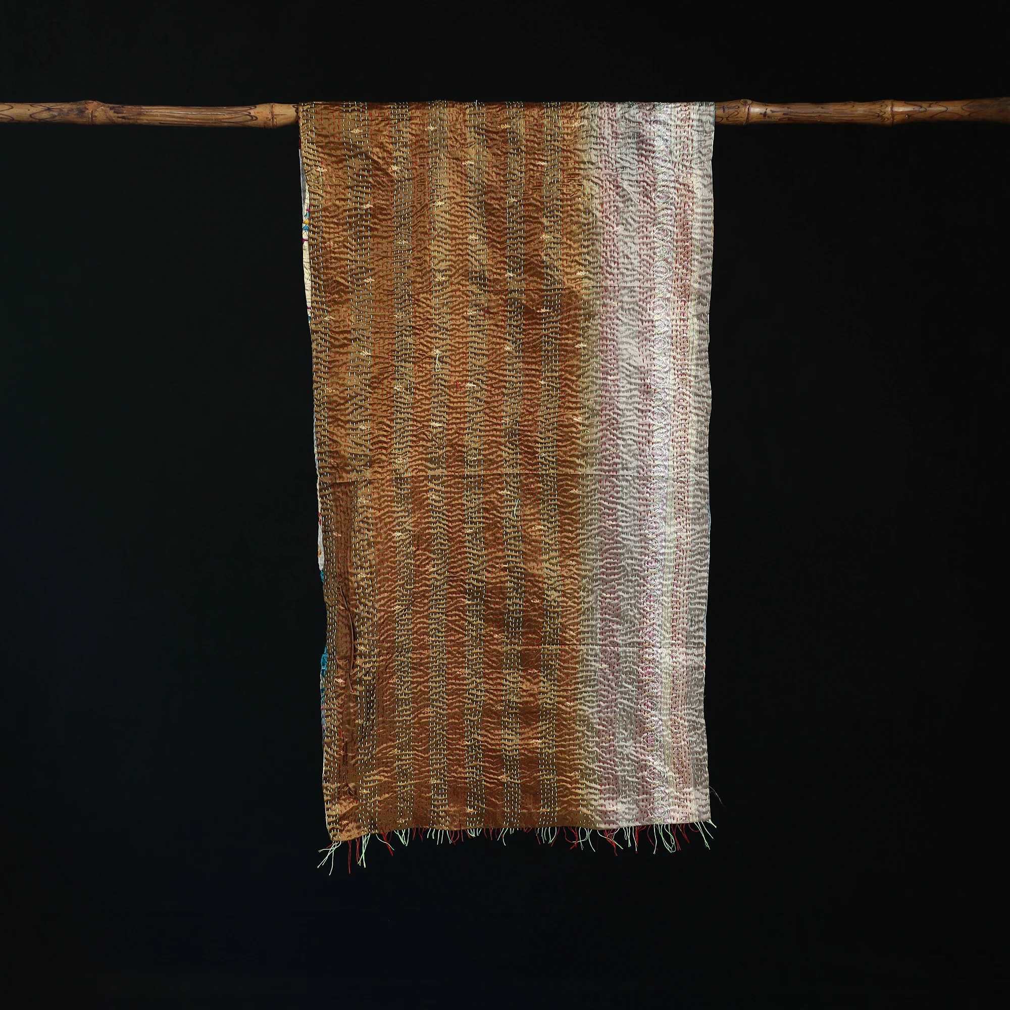 Bengal Kantha Handwork Patchwork Reversible Silk Stole 27 - Image 3