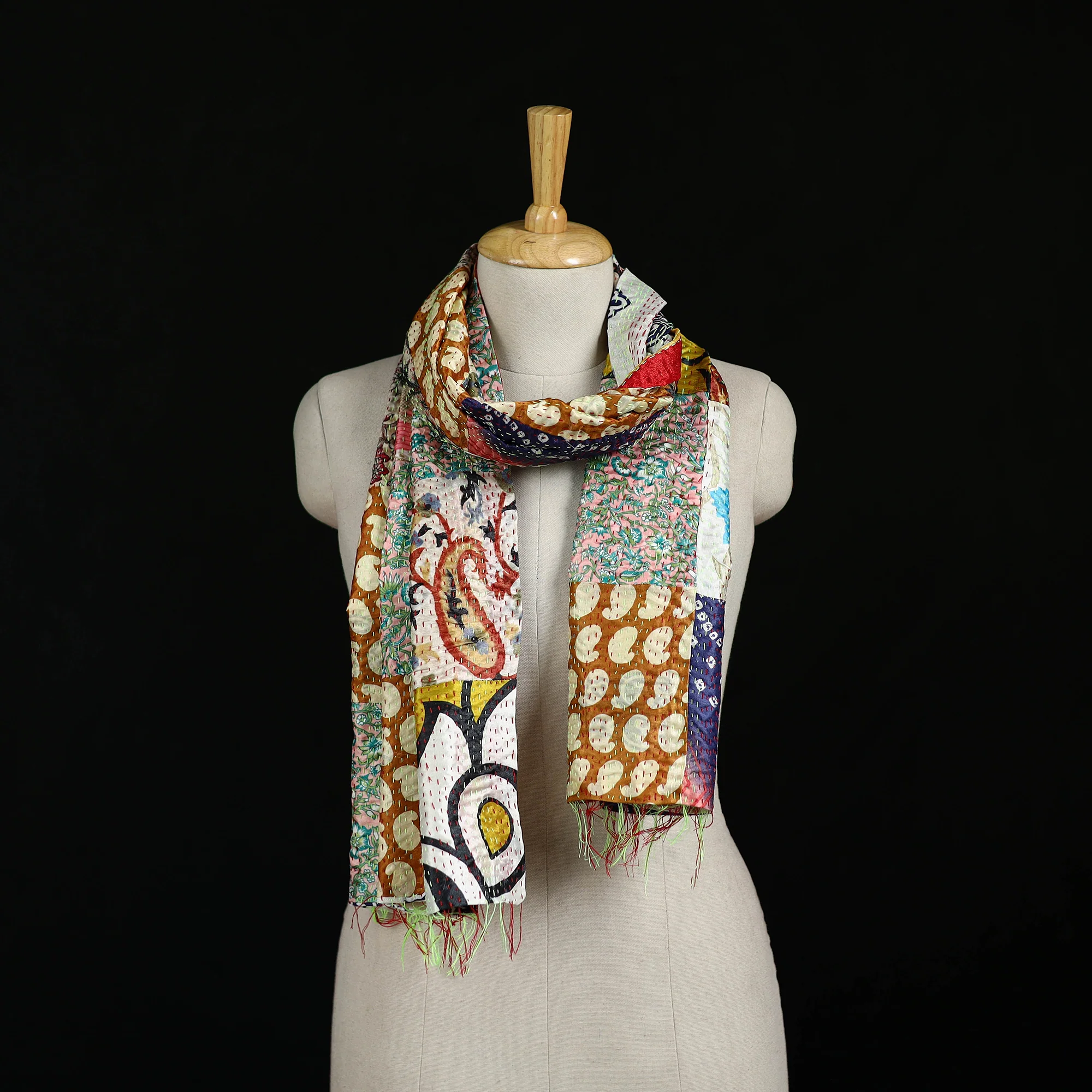 Bengal Kantha Handwork Patchwork Reversible Silk Stole 271