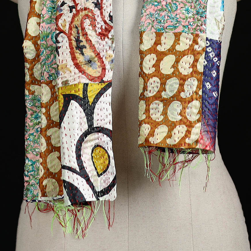 Bengal Kantha Handwork Patchwork Reversible Silk Stole 271 - Image 2