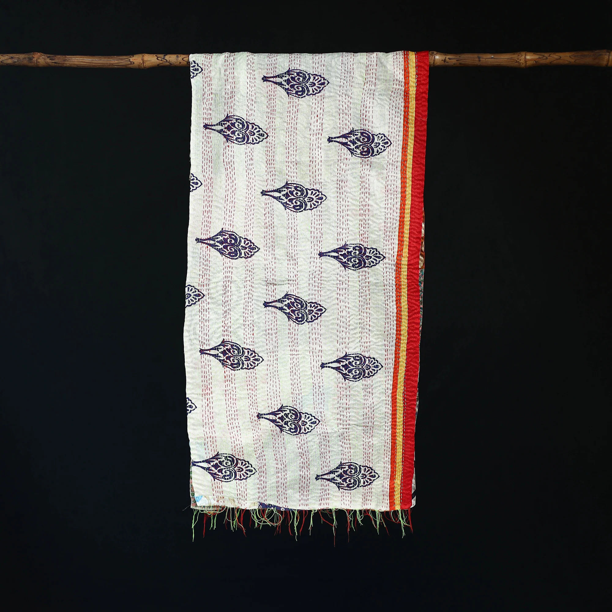 Bengal Kantha Handwork Patchwork Reversible Silk Stole 271 - Image 3
