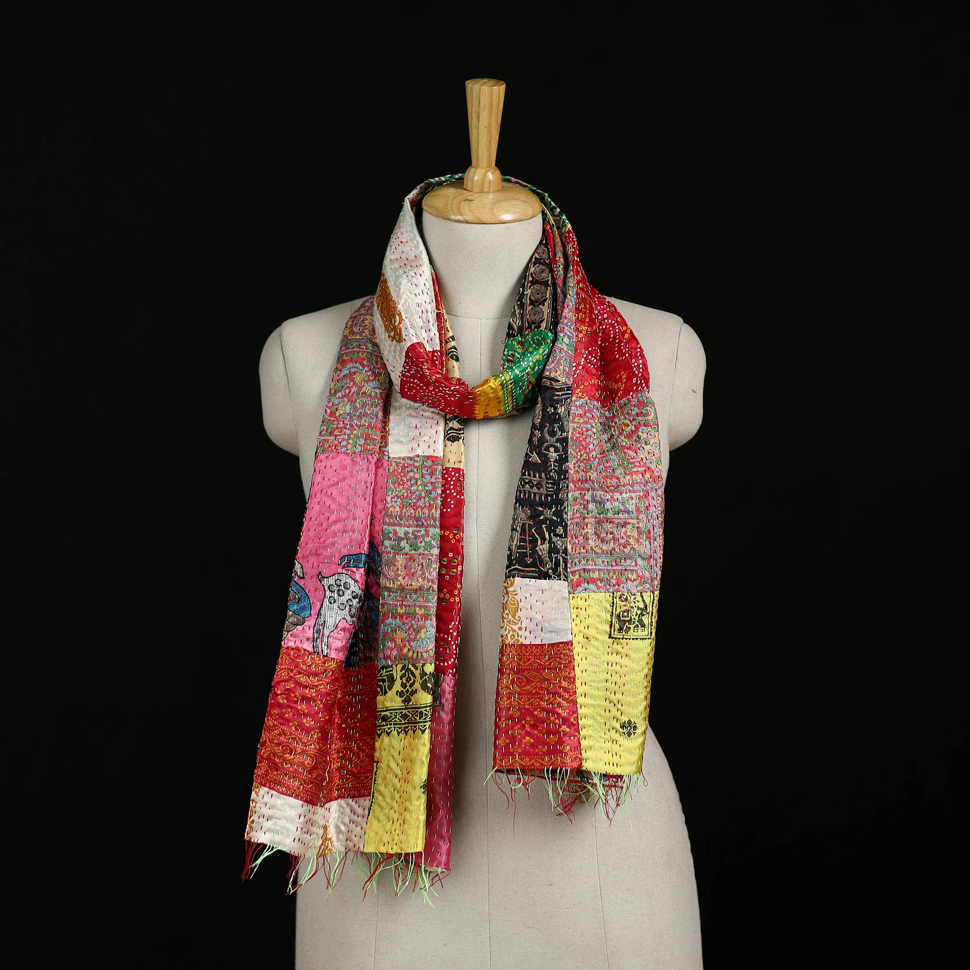 Bengal Kantha Handwork Patchwork Reversible Silk Stole 272