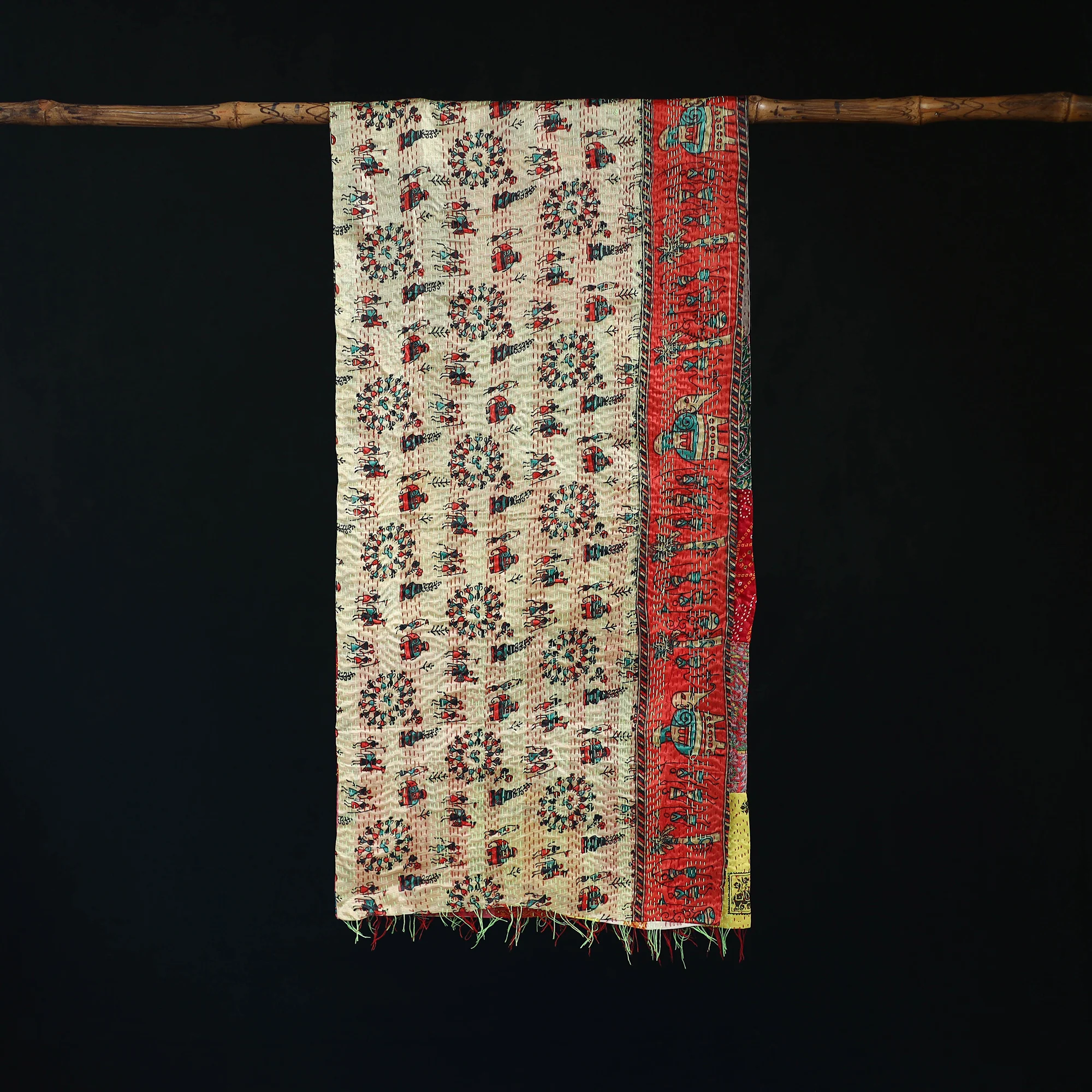 Bengal Kantha Handwork Patchwork Reversible Silk Stole 272 - Image 3