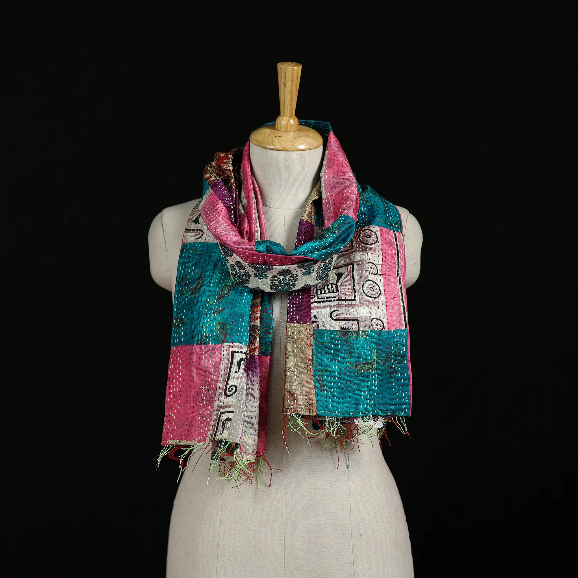Bengal Kantha Handwork Patchwork Reversible Silk Stole 274