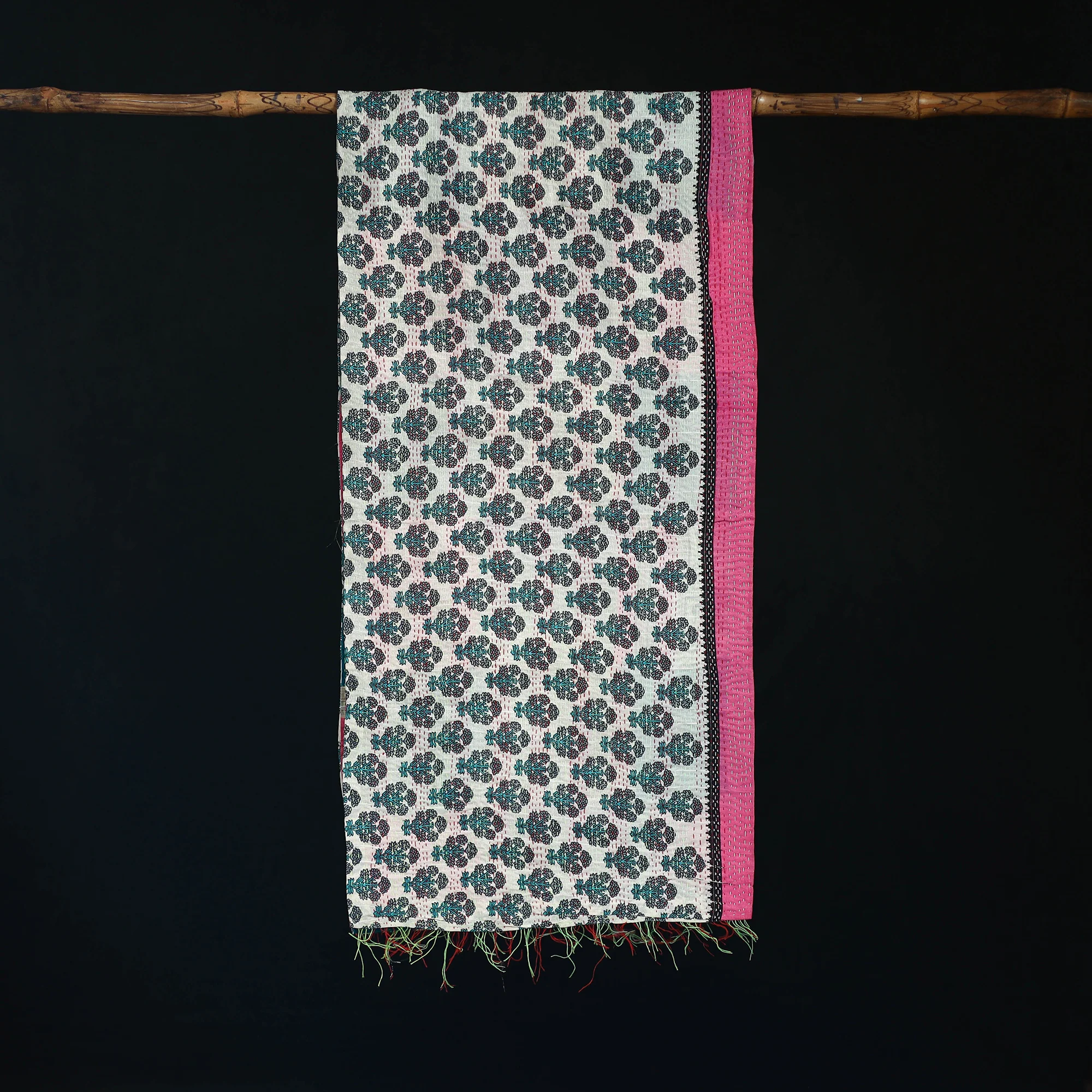 Bengal Kantha Handwork Patchwork Reversible Silk Stole 274 - Image 3