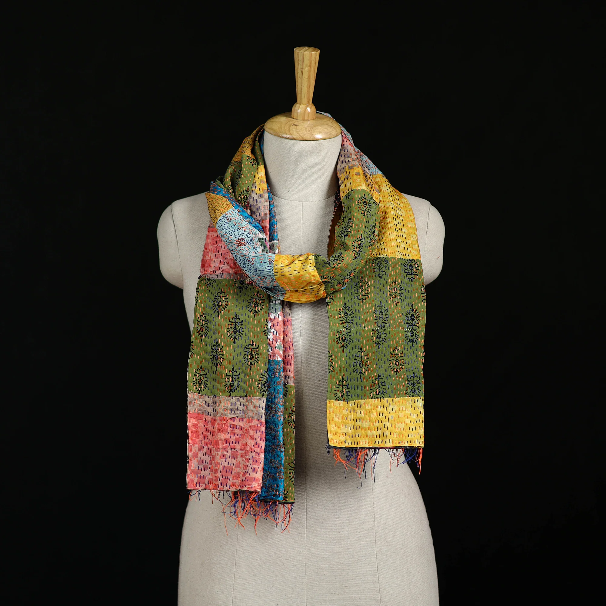 Bengal Kantha Handwork Patchwork Reversible Silk Stole 276