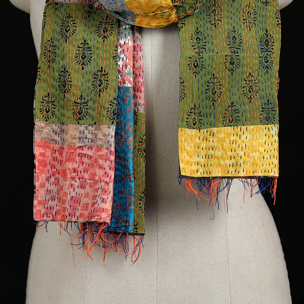 Bengal Kantha Handwork Patchwork Reversible Silk Stole 276 - Image 2