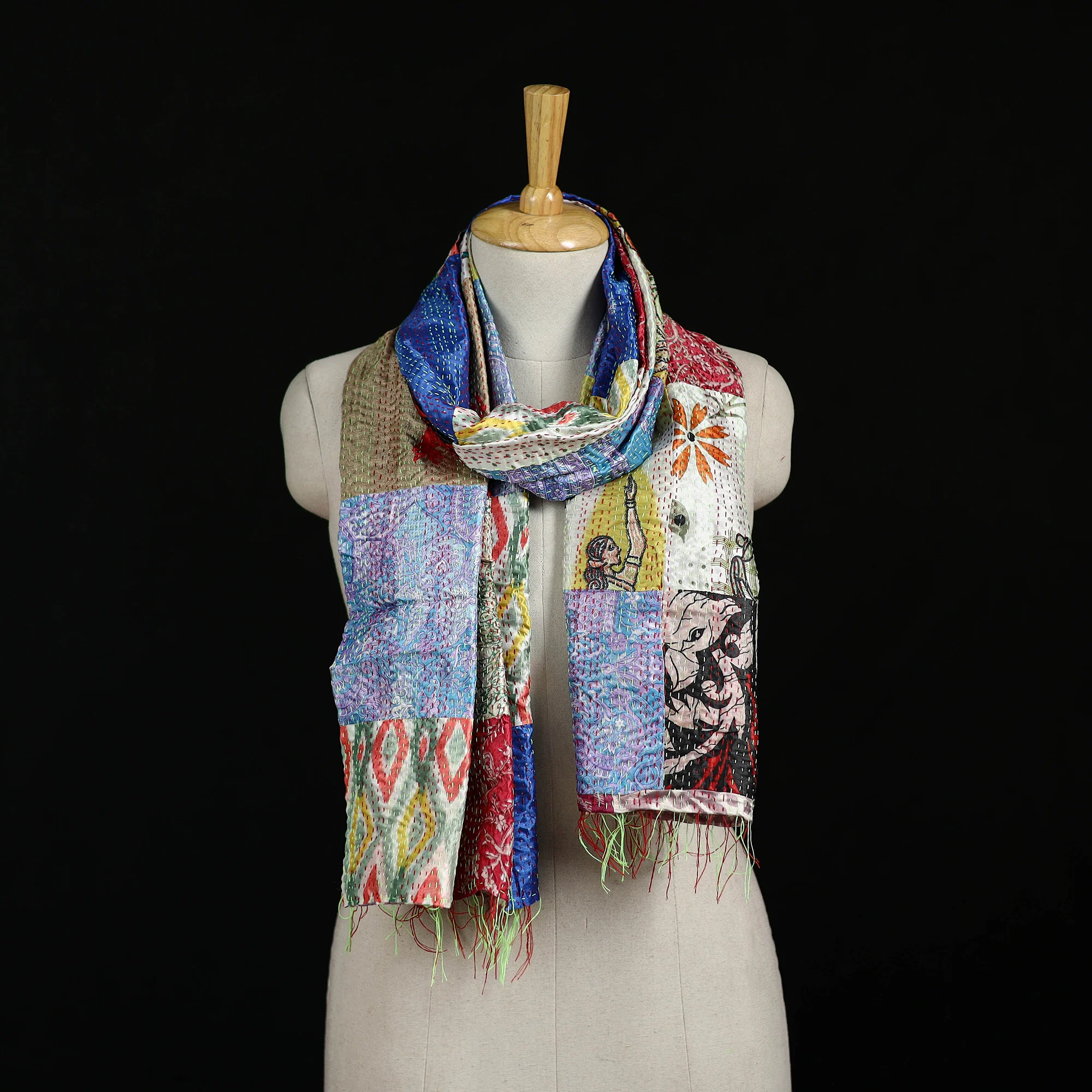 Bengal Kantha Handwork Patchwork Reversible Silk Stole 277