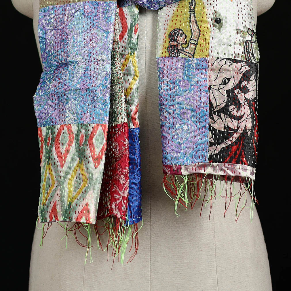 Bengal Kantha Handwork Patchwork Reversible Silk Stole 277 - Image 2