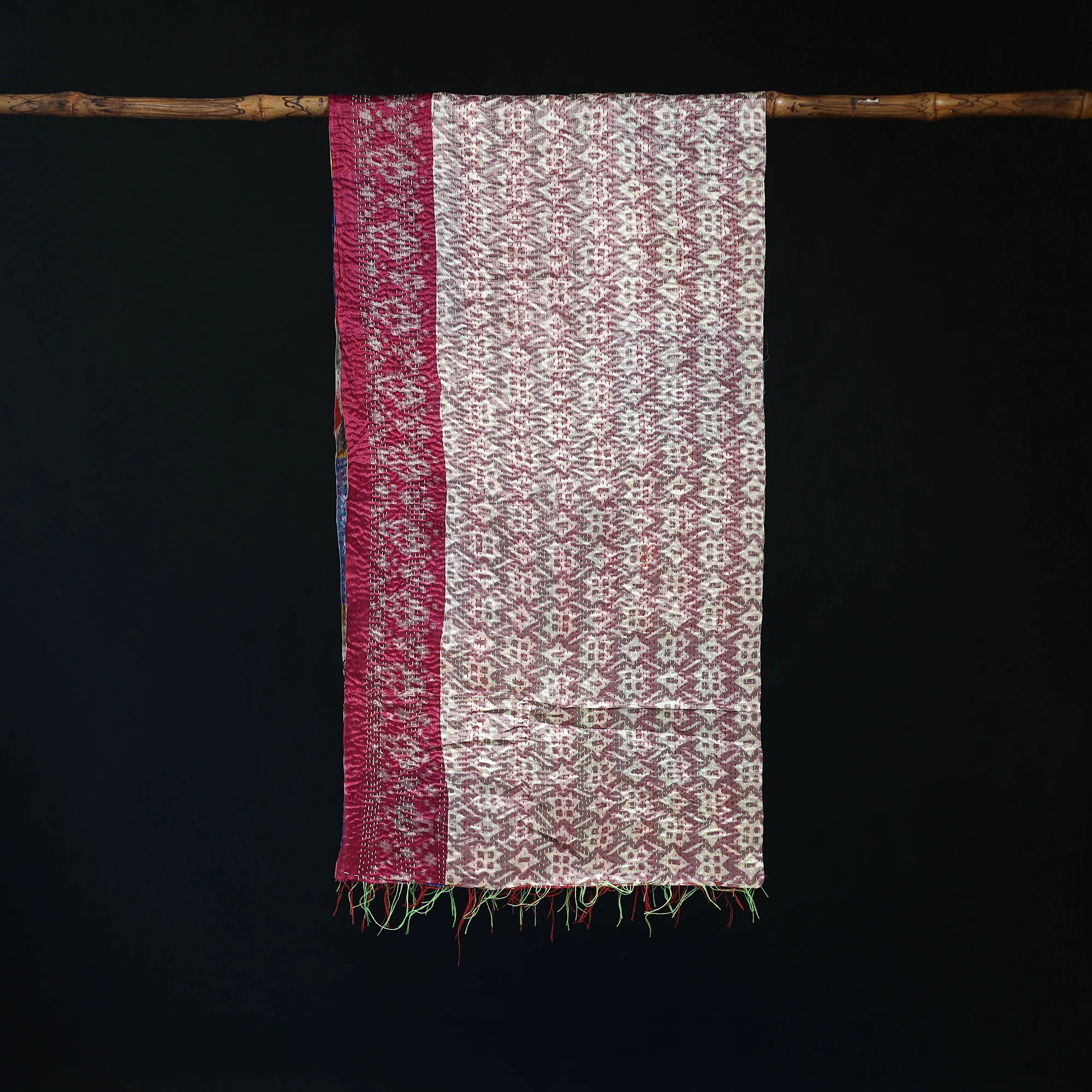 Bengal Kantha Handwork Patchwork Reversible Silk Stole 277 - Image 3