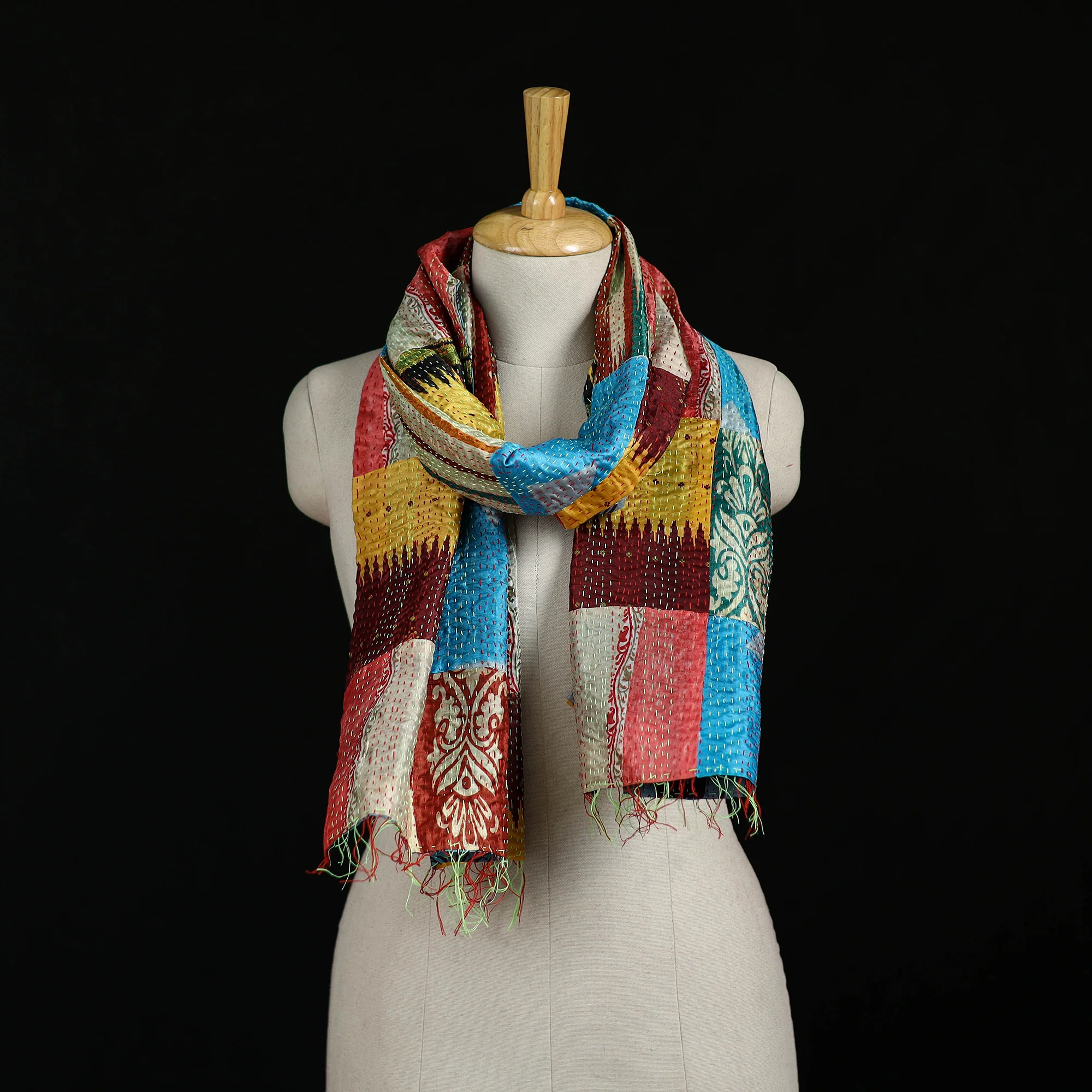 Bengal Kantha Handwork Patchwork Reversible Silk Stole 279