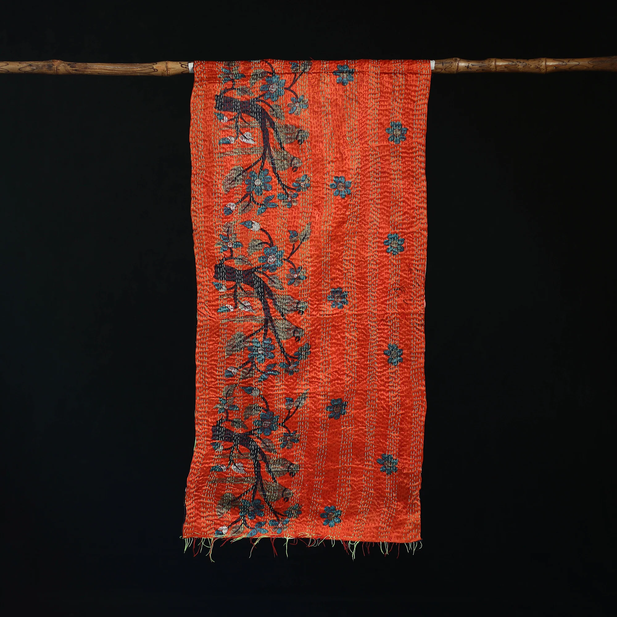 Bengal Kantha Handwork Patchwork Reversible Silk Stole 28 - Image 3