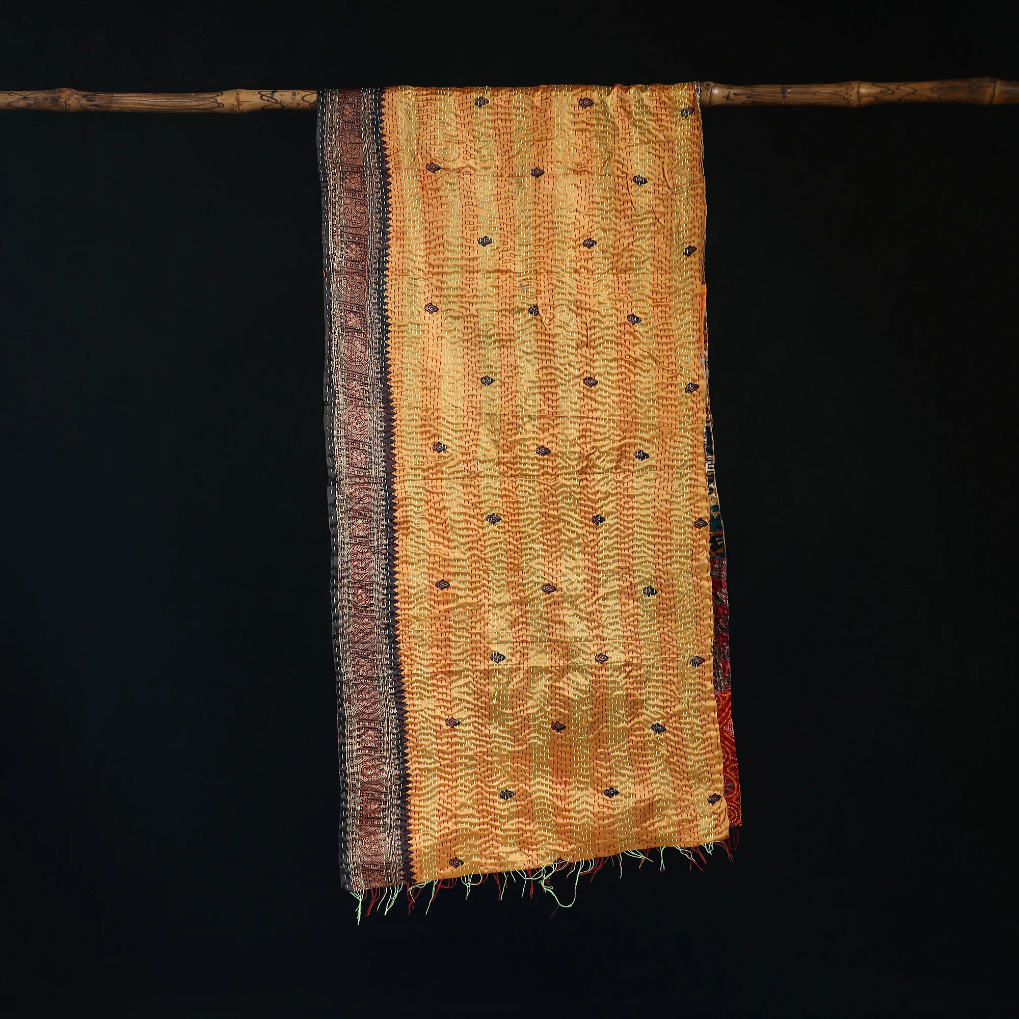 Bengal Kantha Handwork Patchwork Reversible Silk Stole 281 - Image 3