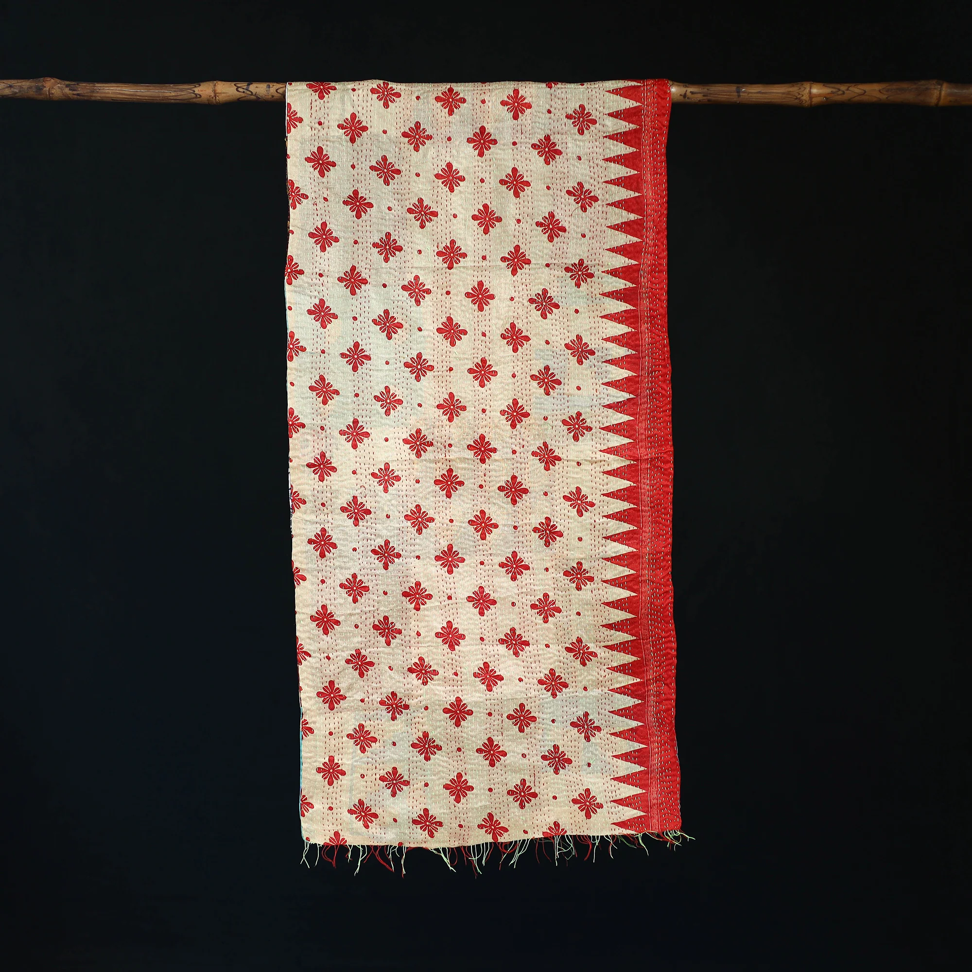 Bengal Kantha Handwork Patchwork Reversible Silk Stole 282 - Image 3