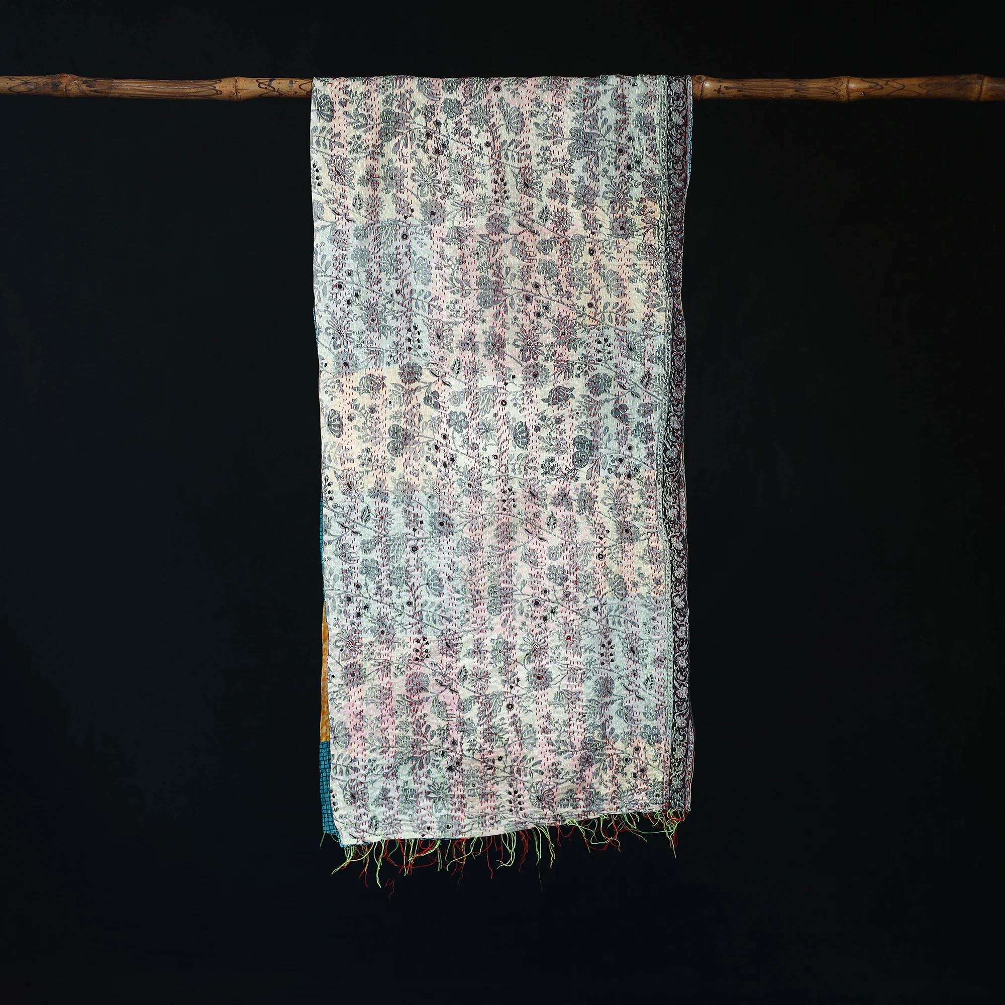 Bengal Kantha Handwork Patchwork Reversible Silk Stole 283 - Image 3
