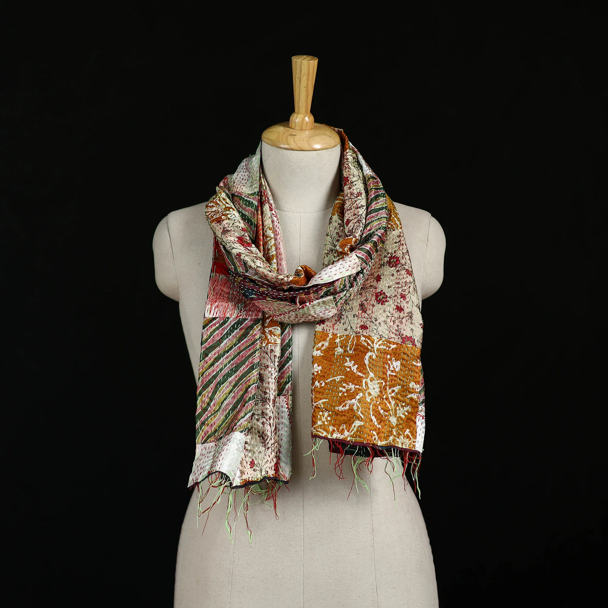 Bengal Kantha Handwork Patchwork Reversible Silk Stole 285