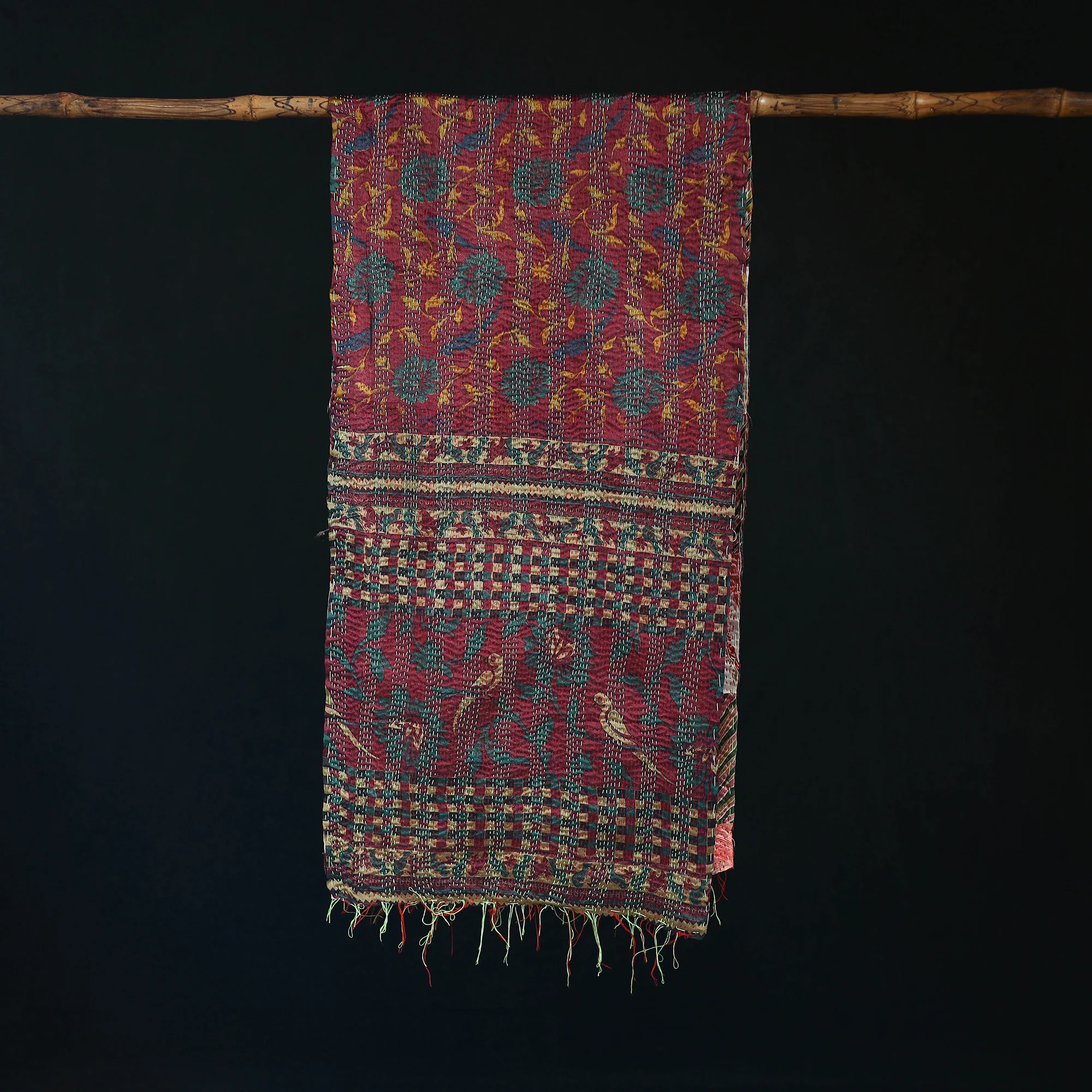 Bengal Kantha Handwork Patchwork Reversible Silk Stole 285 - Image 3
