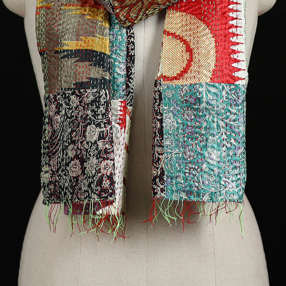 Bengal Kantha Handwork Patchwork Reversible Silk Stole 287 - Image 2