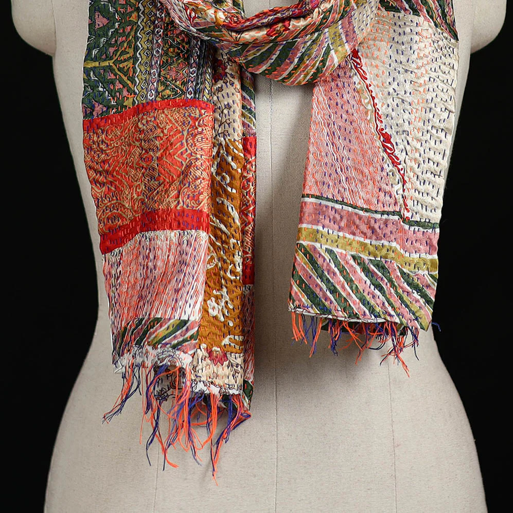 Bengal Kantha Handwork Patchwork Reversible Silk Stole 288 - Image 2