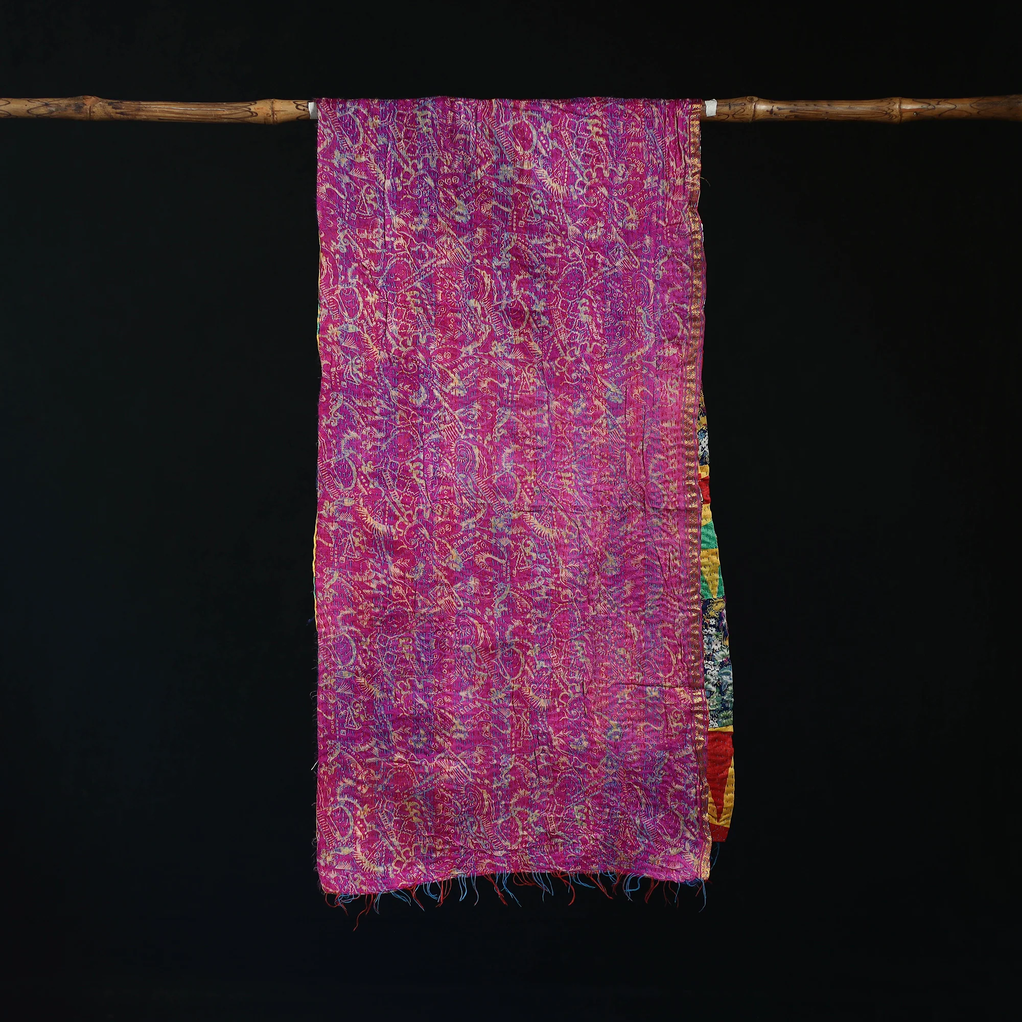 Bengal Kantha Handwork Patchwork Reversible Silk Stole 29 - Image 3