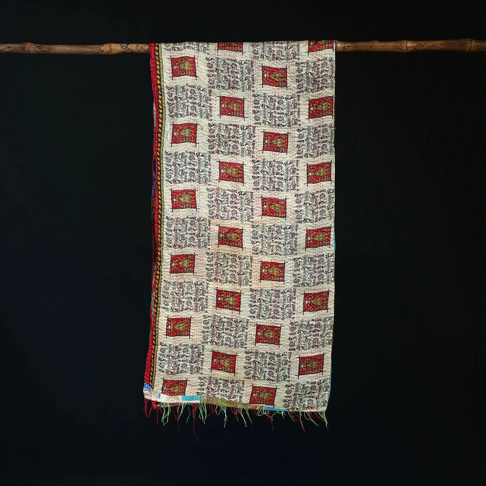 Bengal Kantha Handwork Patchwork Reversible Silk Stole 293 - Image 3
