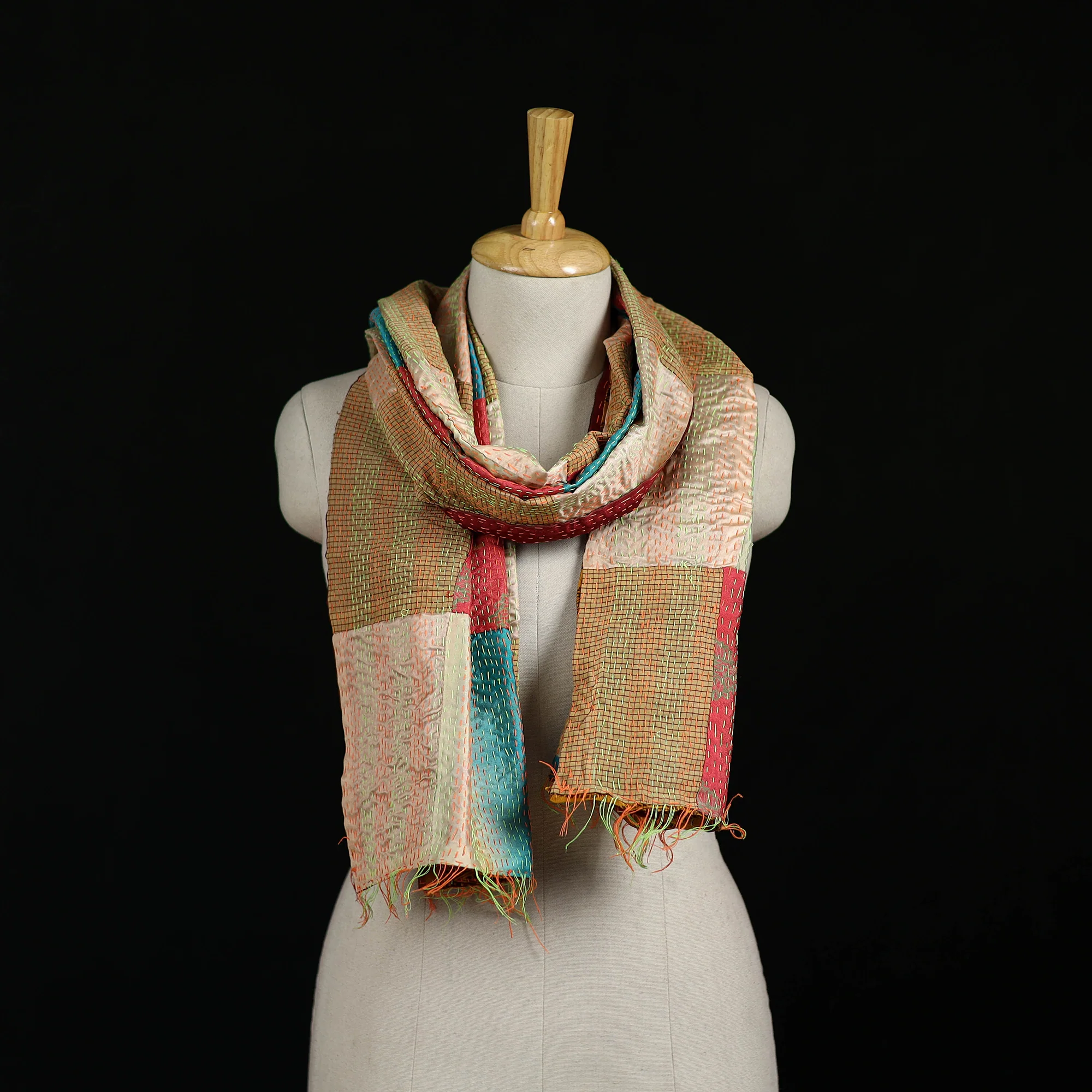 Bengal Kantha Handwork Patchwork Reversible Silk Stole 294