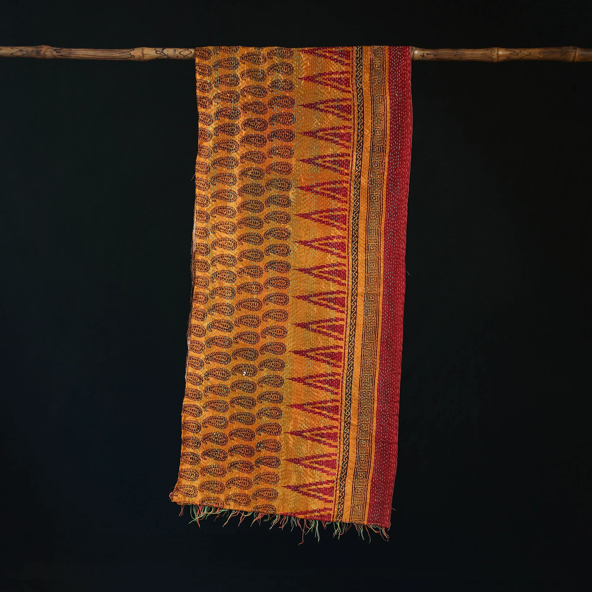 Bengal Kantha Handwork Patchwork Reversible Silk Stole 294 - Image 3