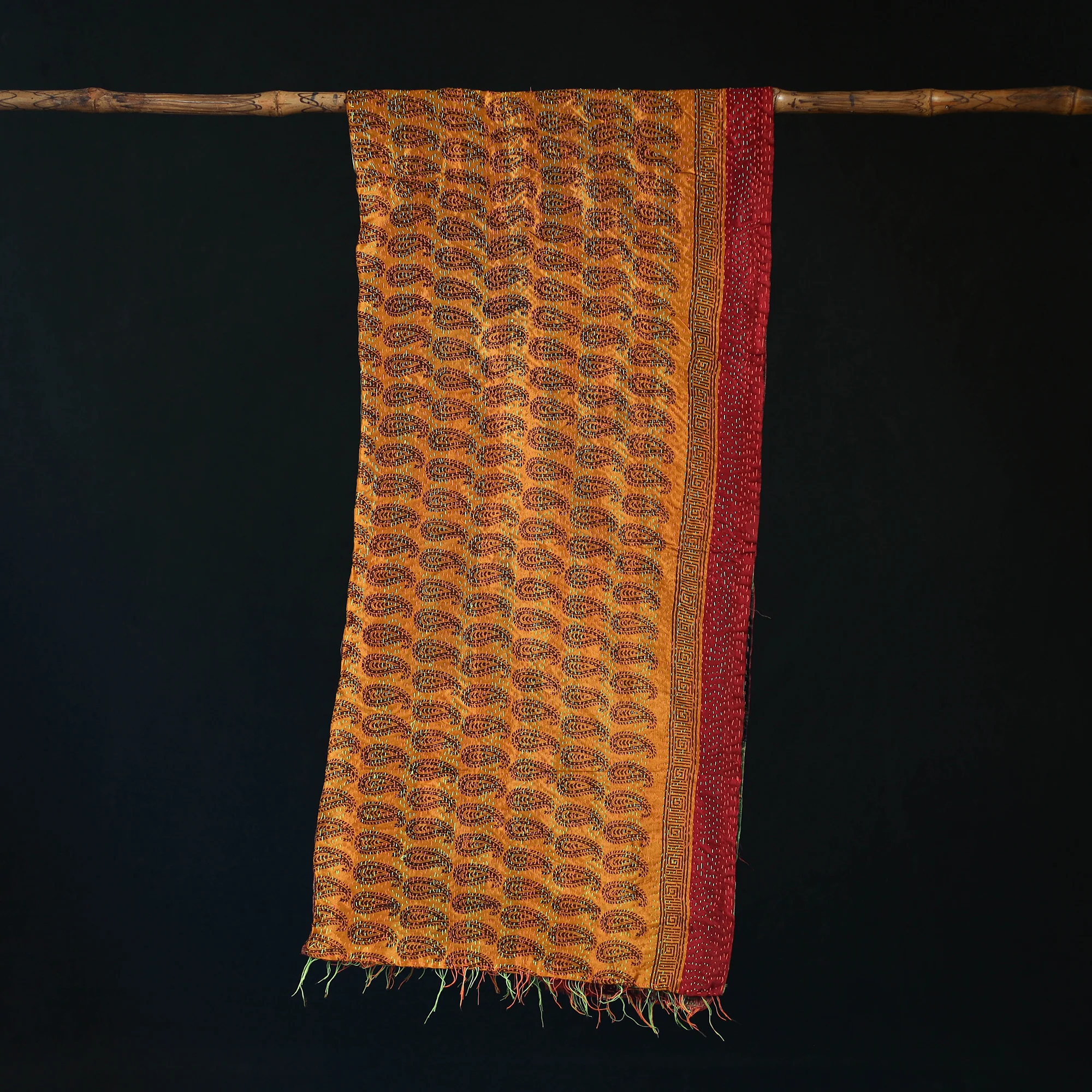 Bengal Kantha Handwork Patchwork Reversible Silk Stole 295 - Image 3