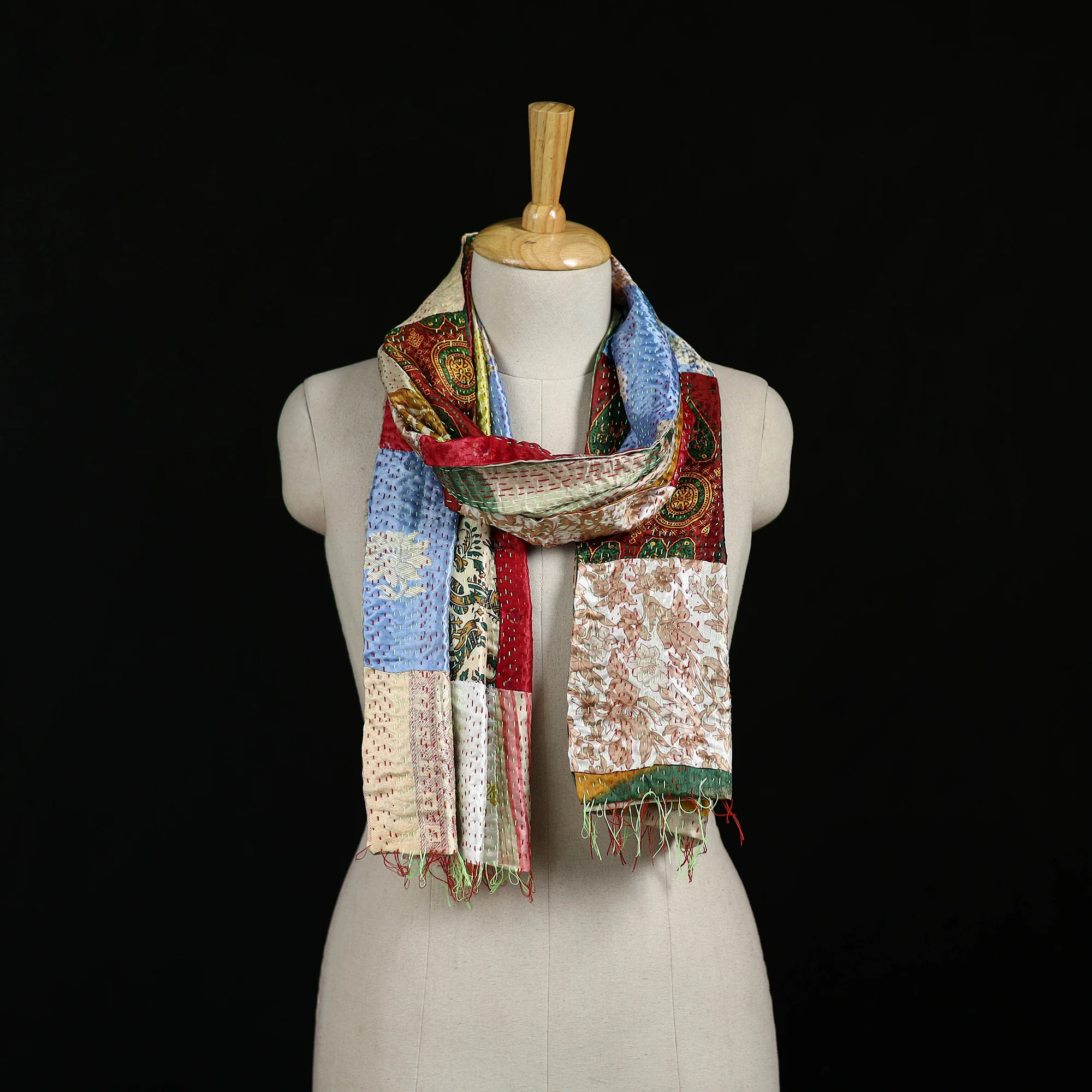 Bengal Kantha Handwork Patchwork Reversible Silk Stole 296