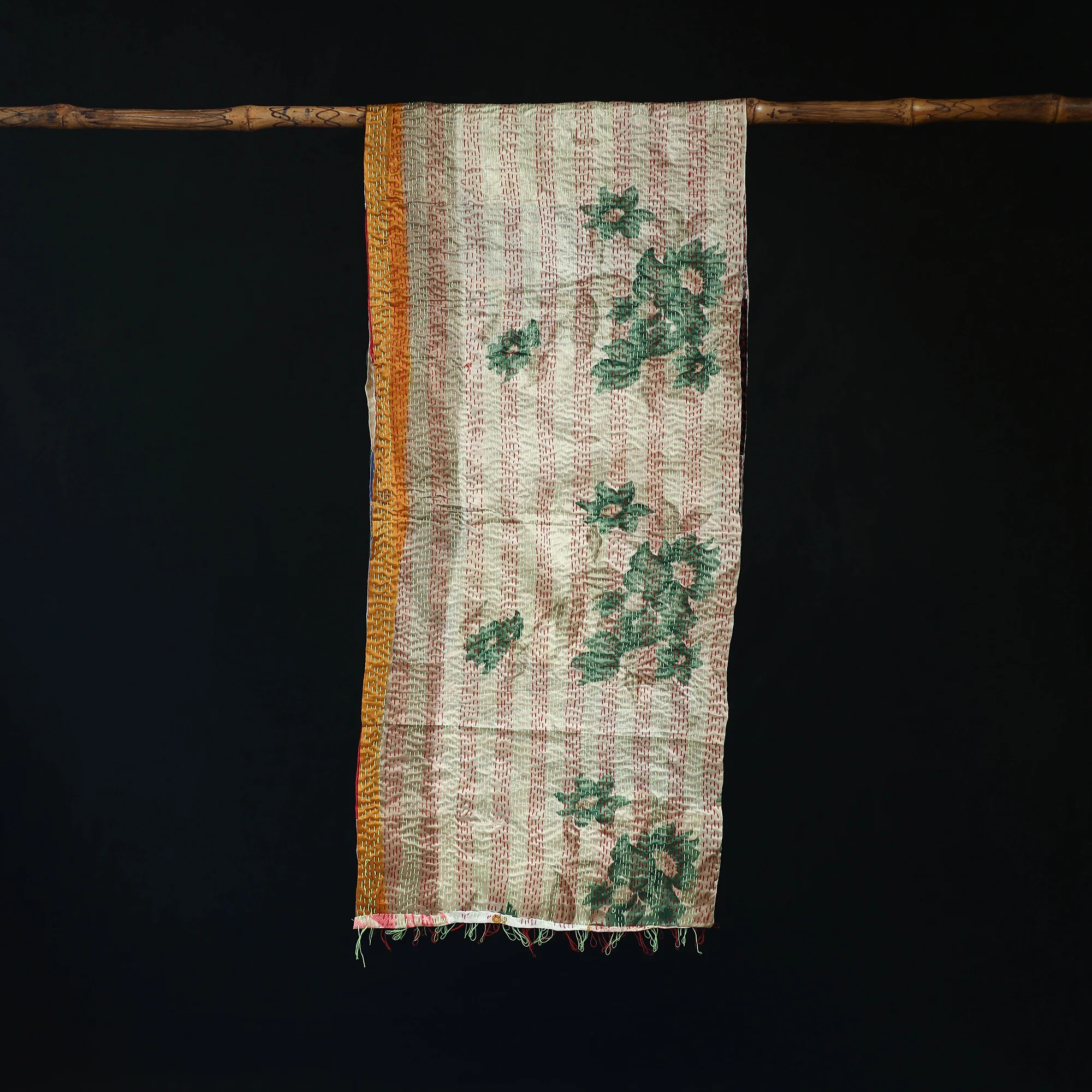 Bengal Kantha Handwork Patchwork Reversible Silk Stole 296 - Image 3